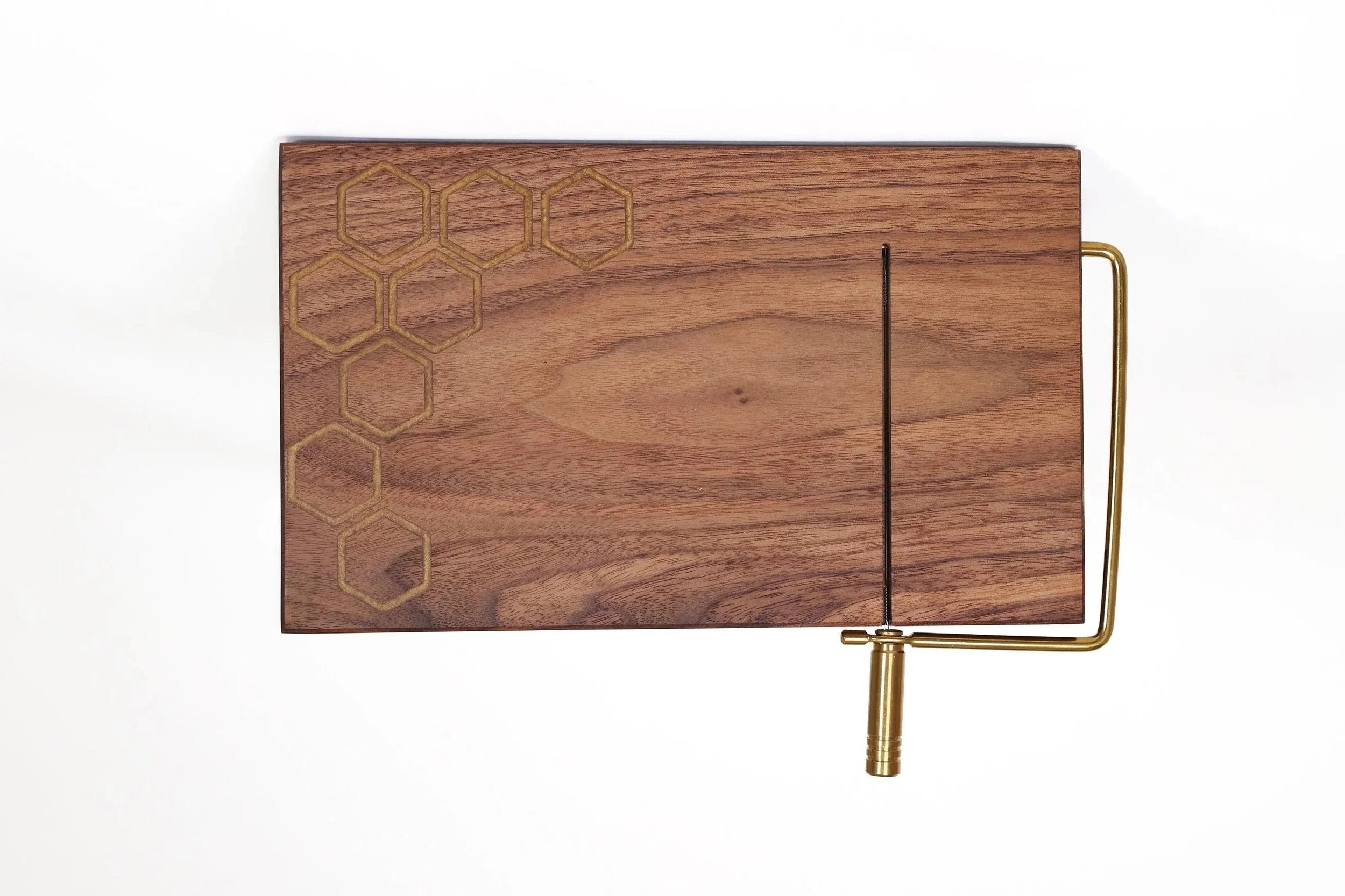 American Black Walnut Cheese Slicer with Brass Hardware and Honeycomb Inlays
