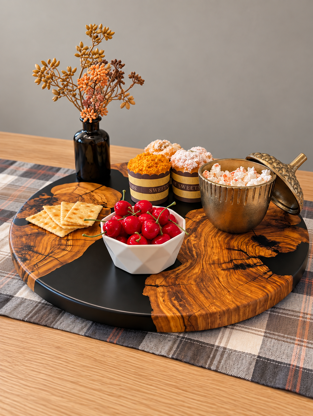Italian Olive Wood & Black Resin Serving Tray