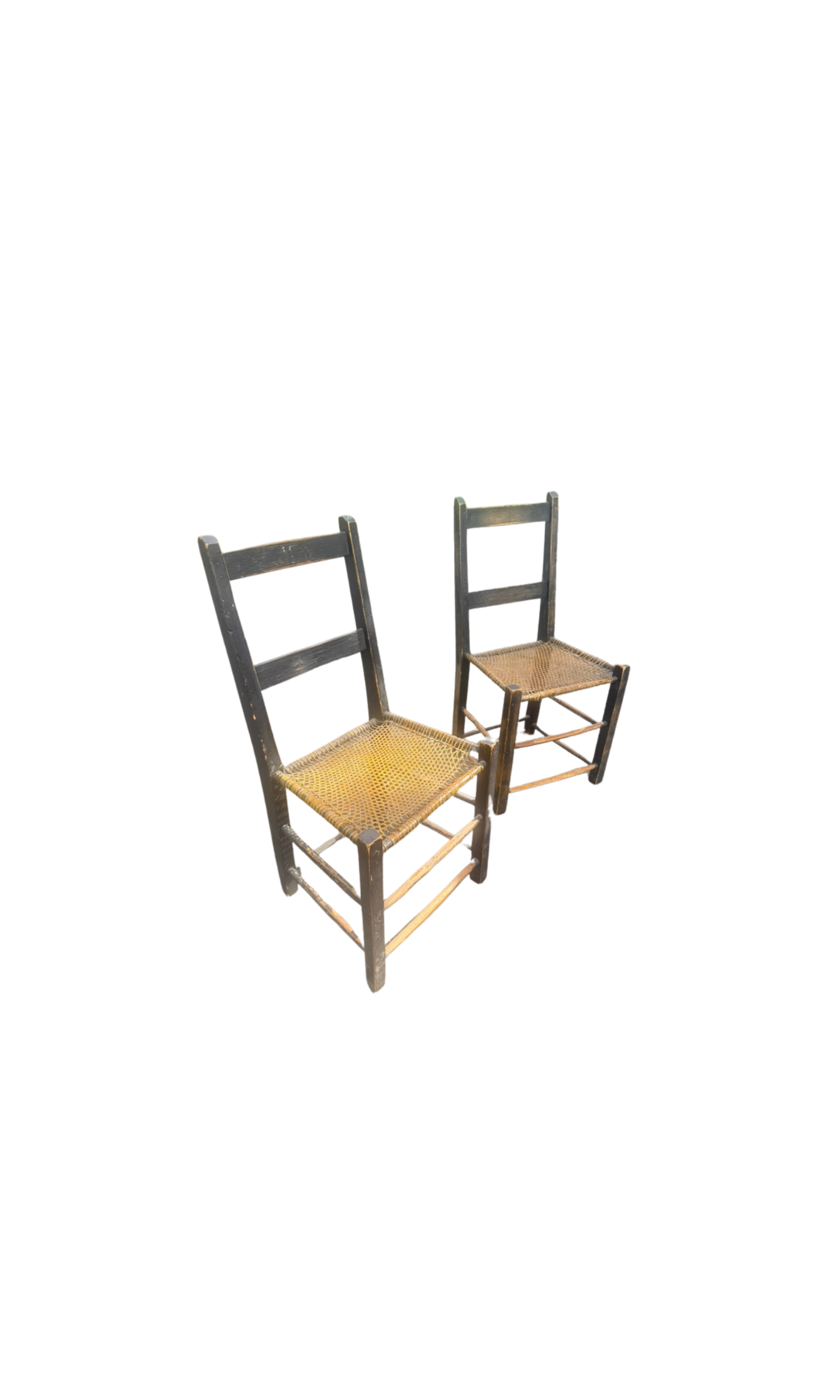 Primitive Distressed Ladderback Chair with Hand-Woven Cord Seat (Pair)