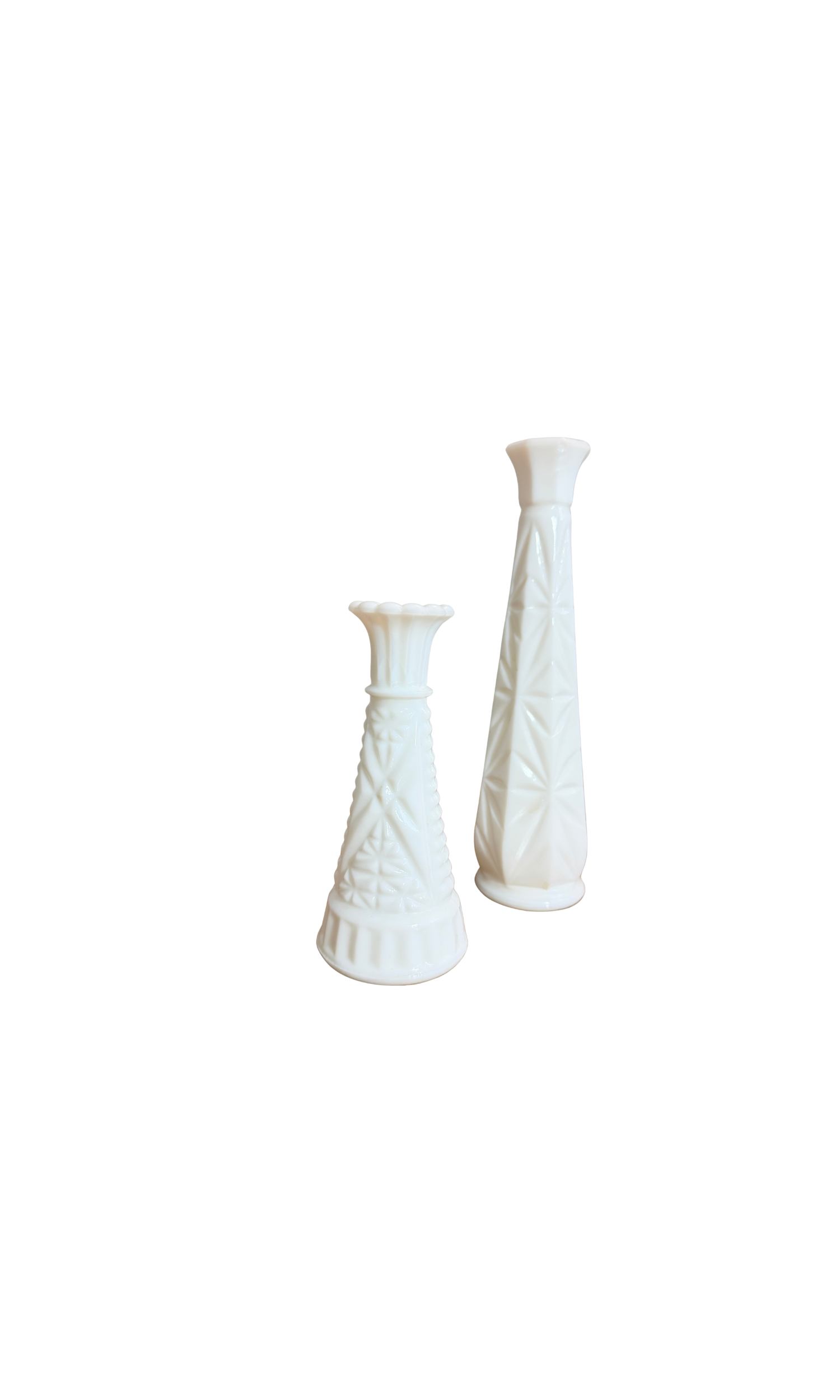 Mid-Century Pressed Milk Glass Bud Vases (Pair)