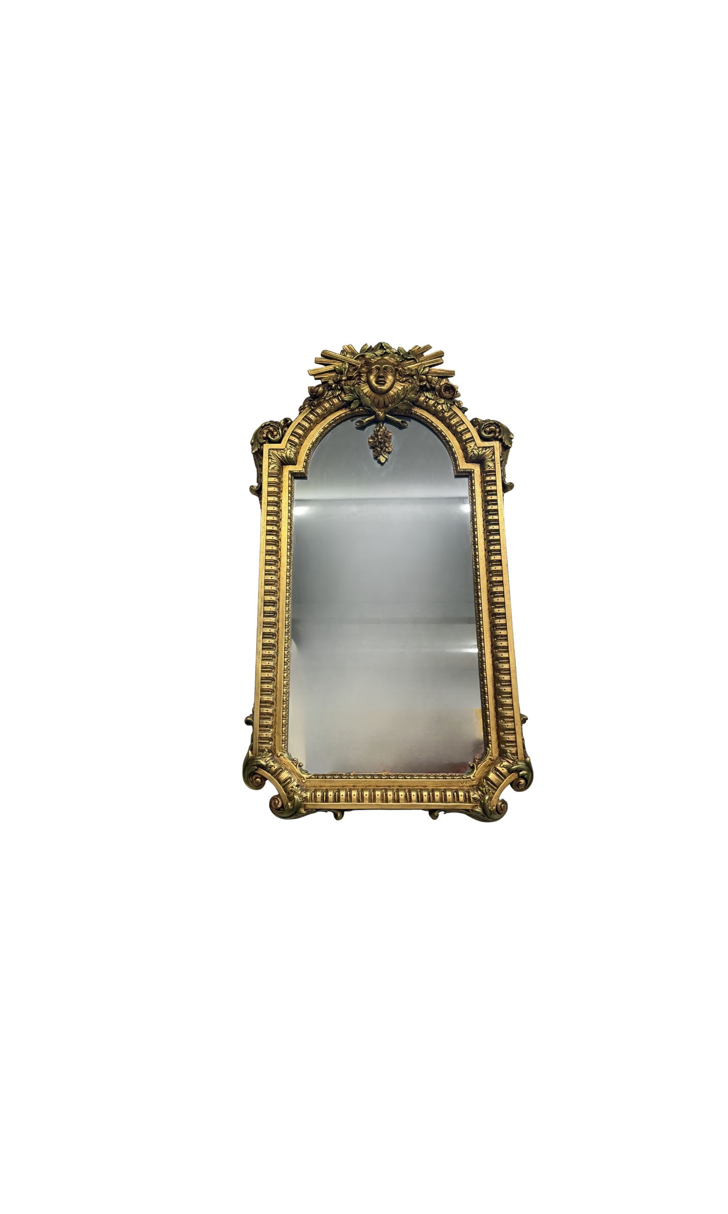 Ornate Neoclassical Style Gilded "Sun Face" Wall Mirror