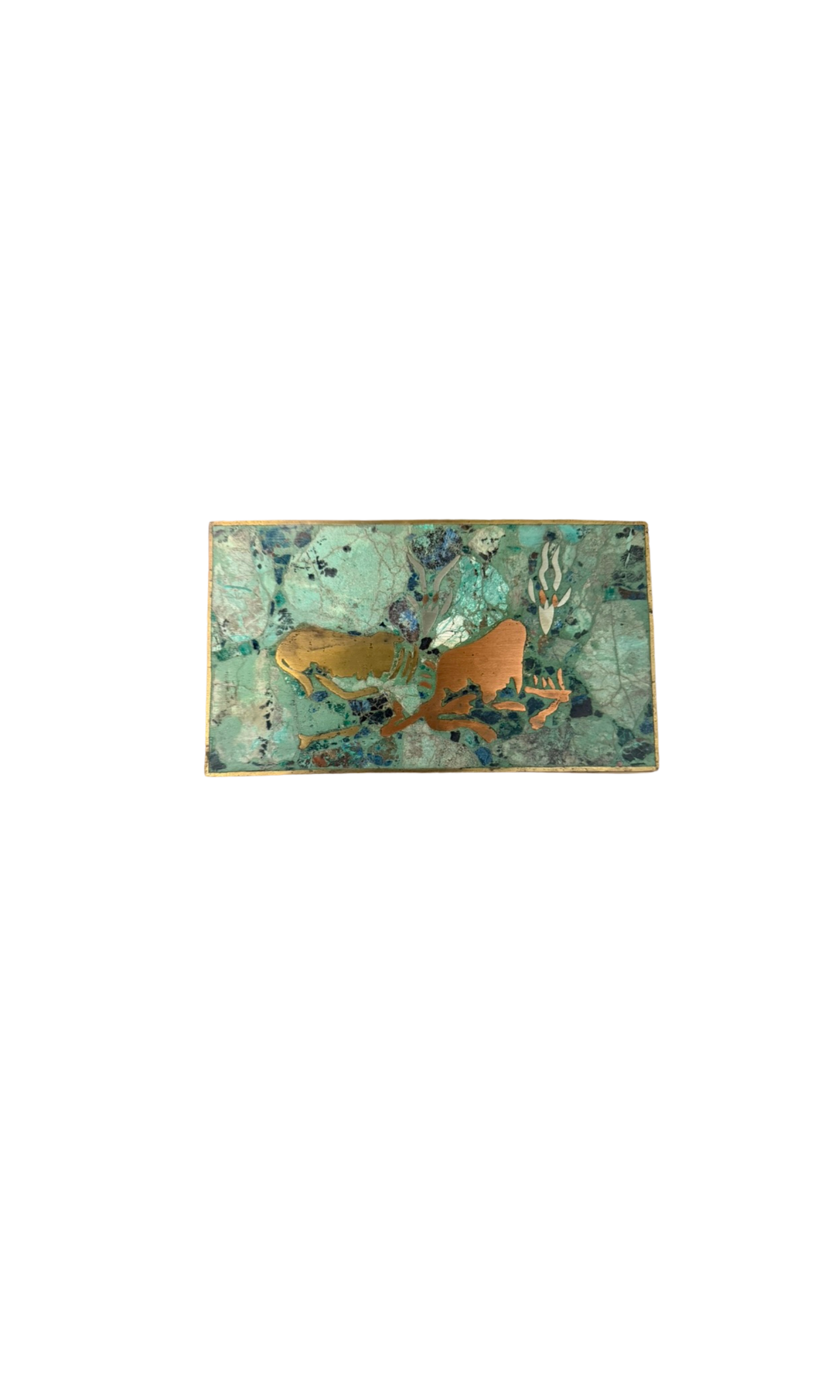 Vintage Mexican Brass and Malachite Mosaic Box