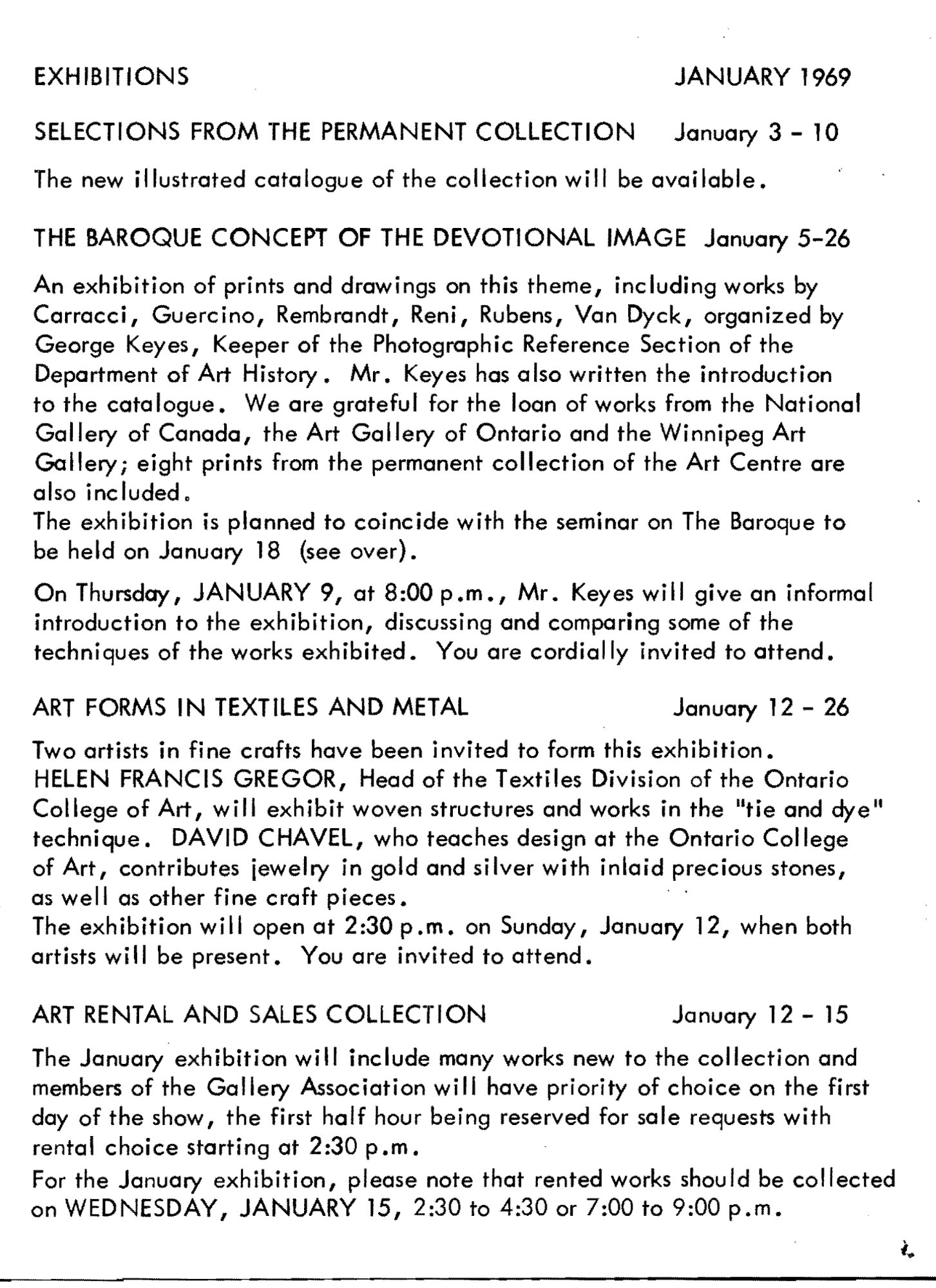 Helen Exhibits and Speaks at AgnesEtherington Kingston Ont, Jan 1969