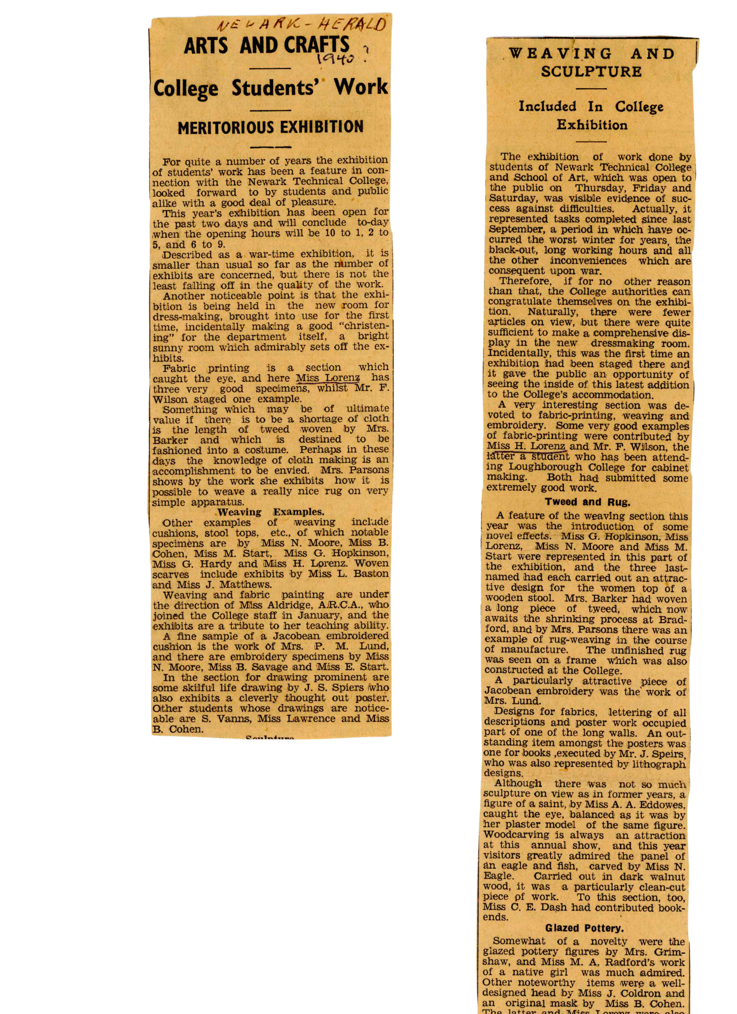 1940TwowriteupsintheNewarkHerald