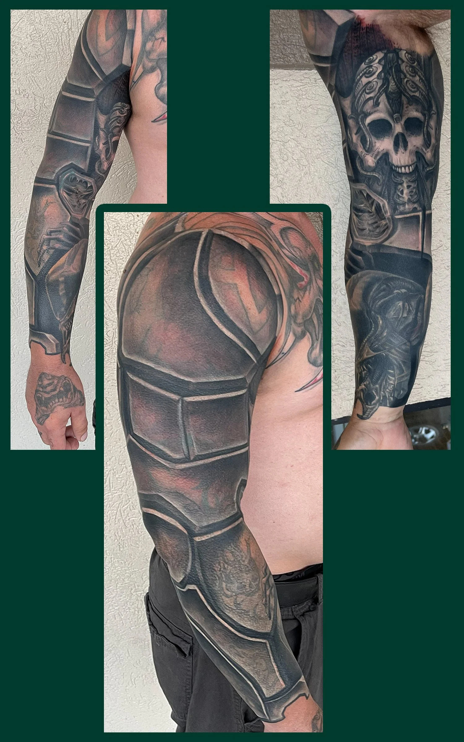 black and gray scifi worn down armor sleeve 