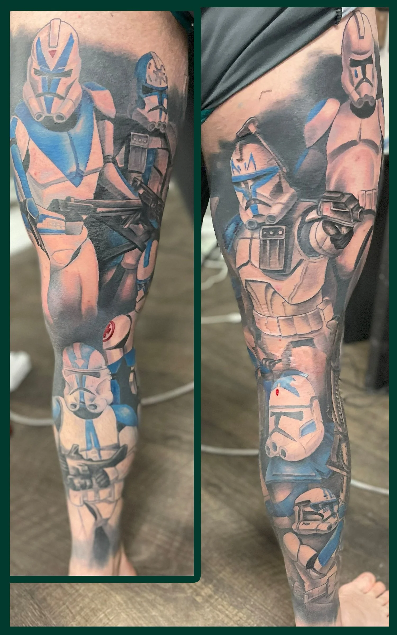 Color Illustrative Realism 501st legion Leg sleeve tattoo clone troopers from Starwars