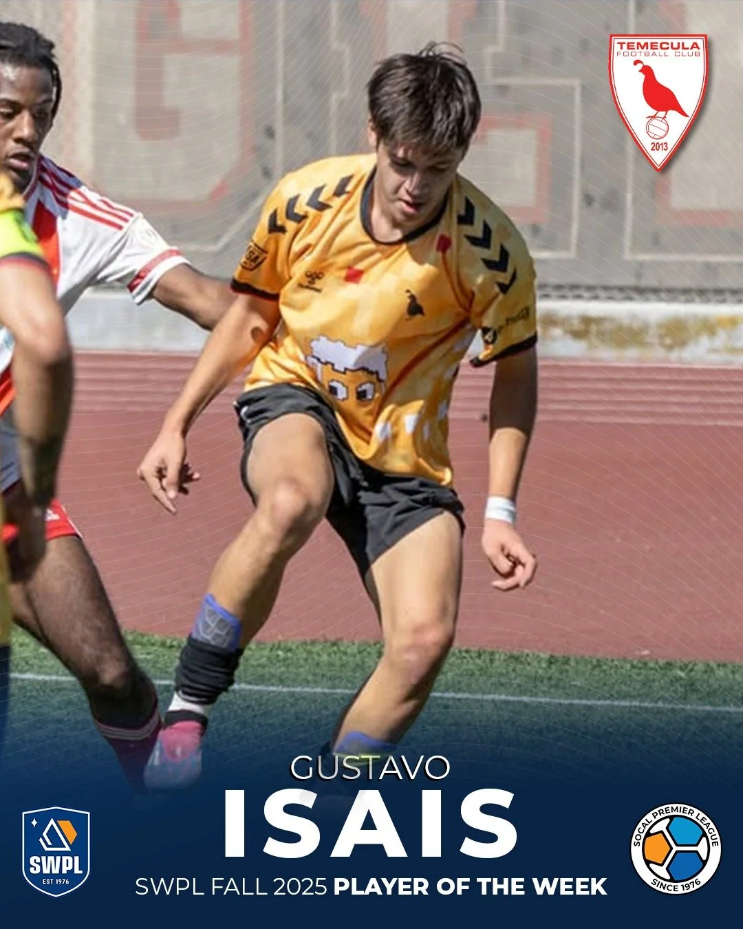 @temeculafc forward Gustavo Isais has been selected Southwest Premier League Player of the Week for Sept. 22-28. 

Isais scored two goals for Temecula FC II in their 3-0 shutout win over AMSG Elite in a SoCal Premier League Men&rsquo;s First Division