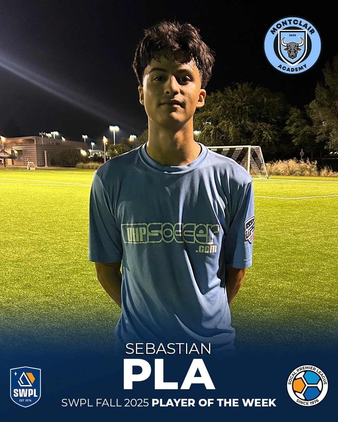 @montclair_academyfc midfielder Sebastian Pla has been selected Southwest Premier League Player of the Week for Oct. 13-19. 

Pla had a fantastic performance as he scored five goals and assisted three times for Montclair Academy FC as they dismantled