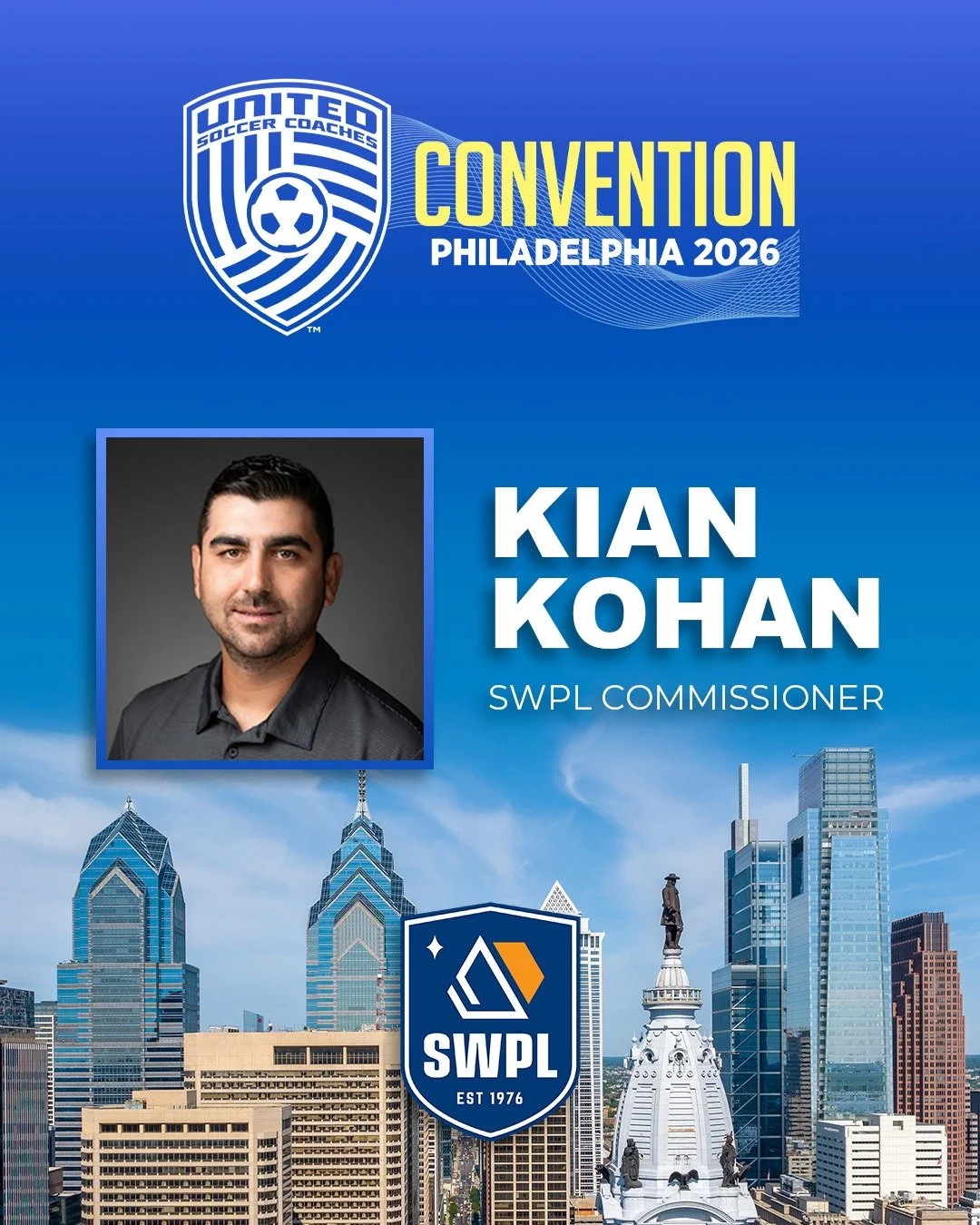 The United Soccer Coaches Convention is NEXT WEEKEND in Philadelphia!

Are you attending?

Are you interested in connecting about elite adult amateur soccer⚽️ in Southern California?

SWPL Commissioner Kian Kohan will be on site and looking 👀 for yo