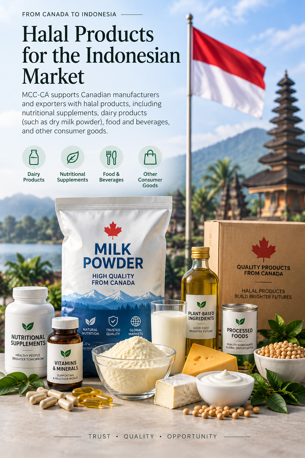 Canadian Halal products for export to Indonesia including milk powder, dairy products and nutritional supplements