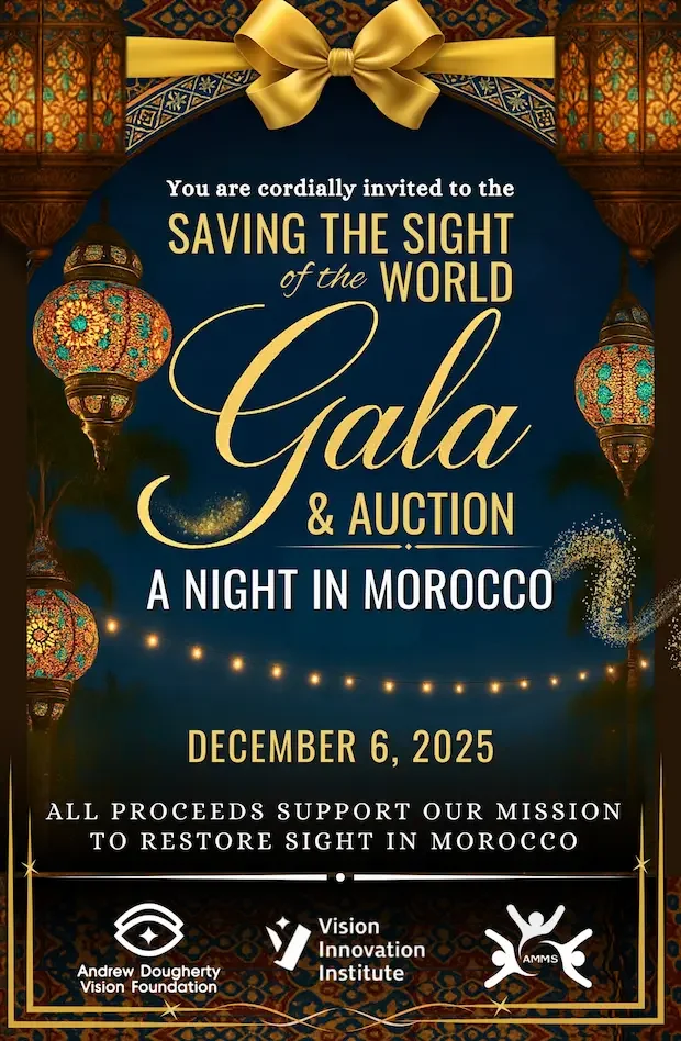 Elegant invitation poster for the 2025 Night in Morocco Gala supporting sight restoration in Morocco