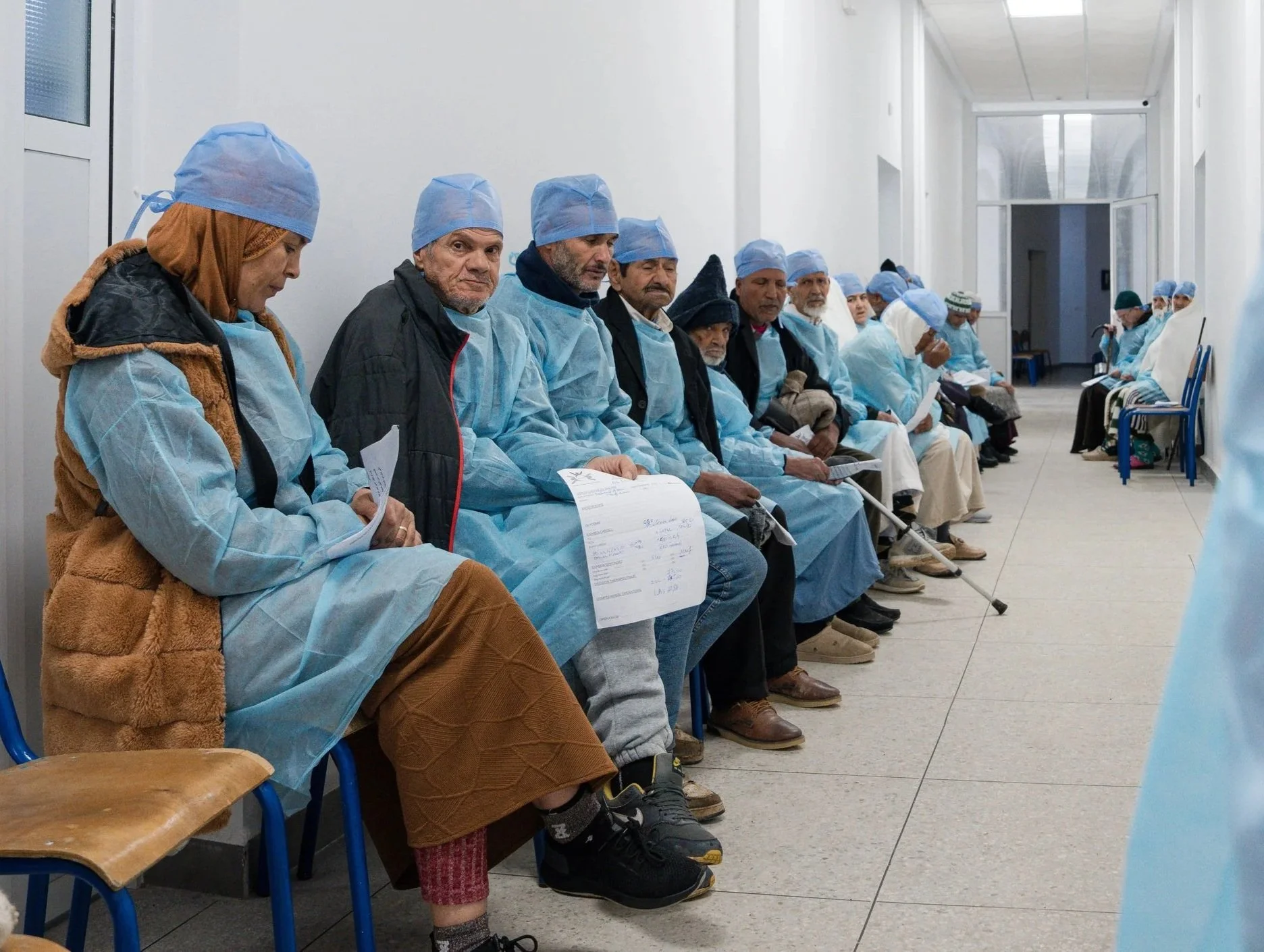Patients waiting in line for cataract surgery in underserved community