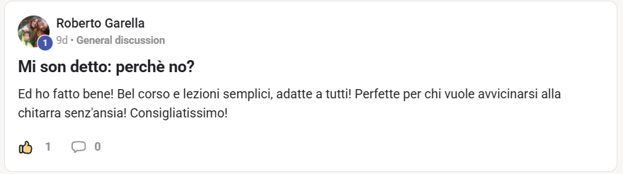 Discussione online di Roberto Garella sulla chitarra e le lezioni di musica.