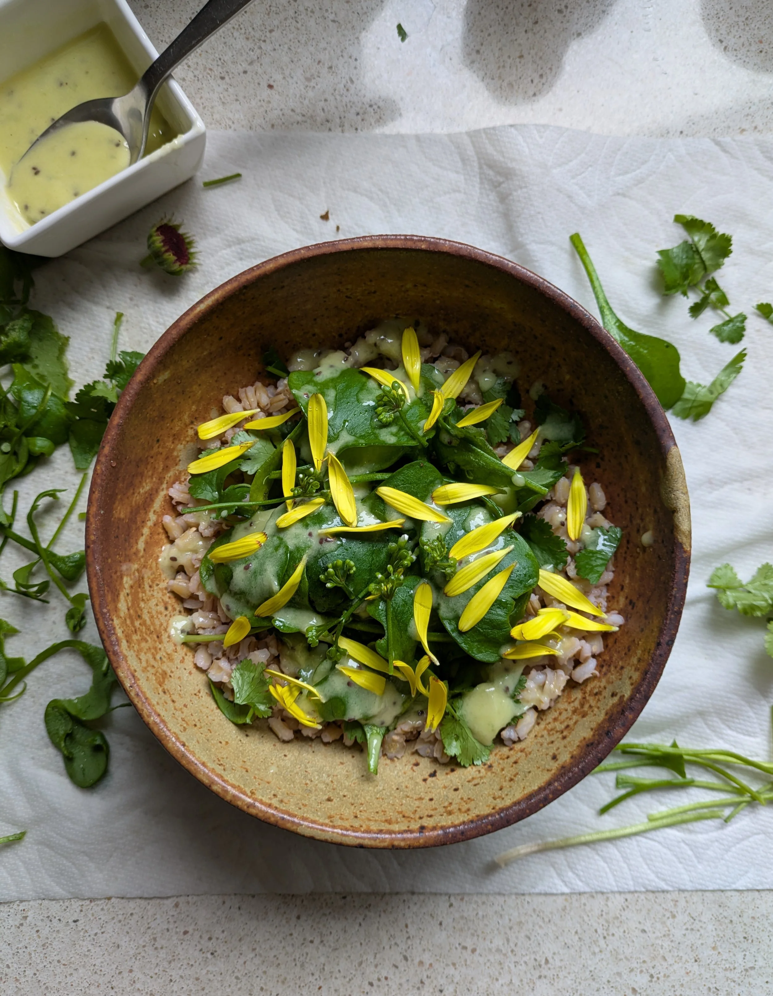 Winter Wild Greens Salad with Salmon and Kiwi Vinaigrette