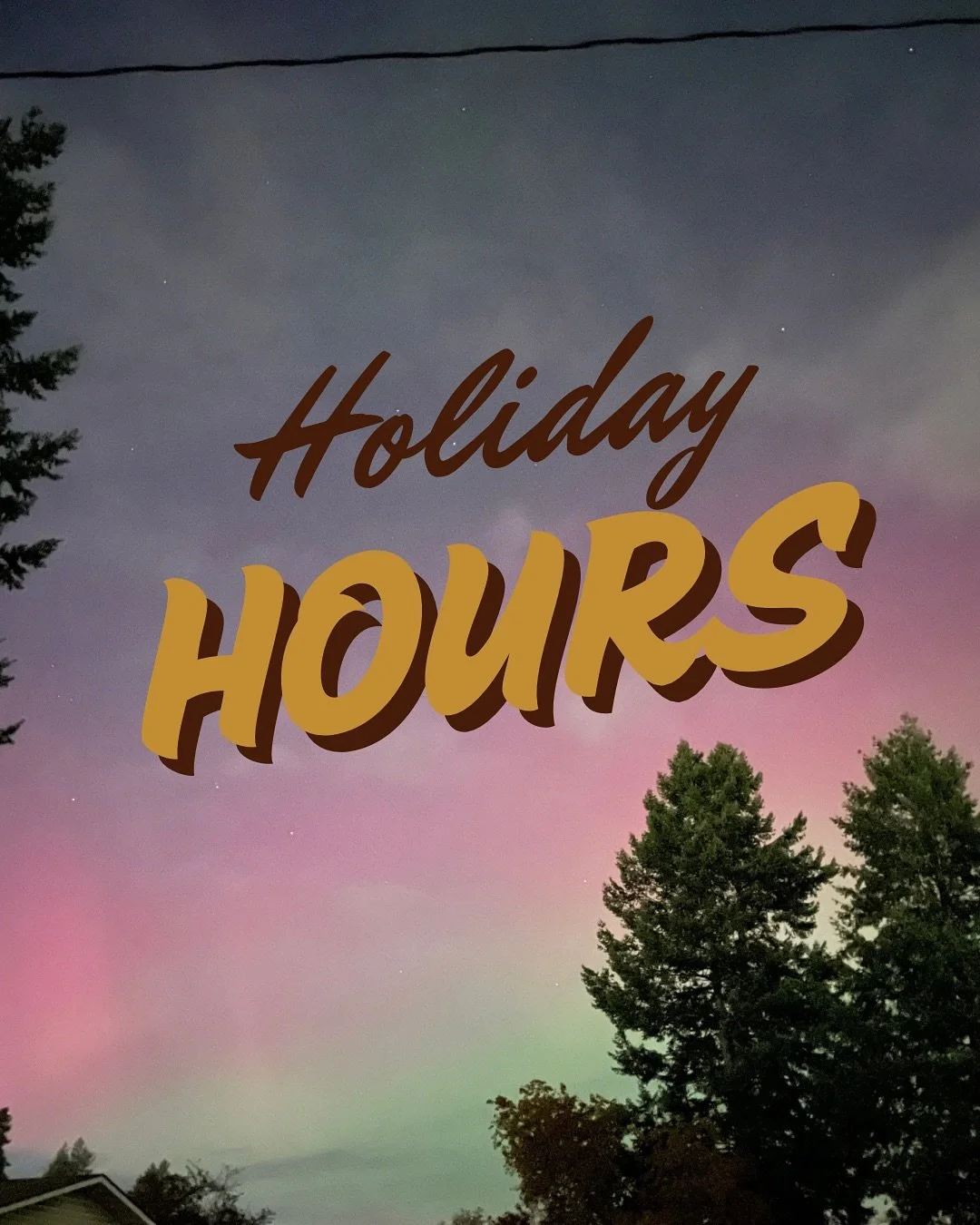 Hey all!

Wanted to let you know about our holiday hours for next week. We&rsquo;ll be open regular hours Wednesday, closed Thursday and Friday and be back to regular operations for Small Business Saturday! 

Praying for snow over here and we can&rsq