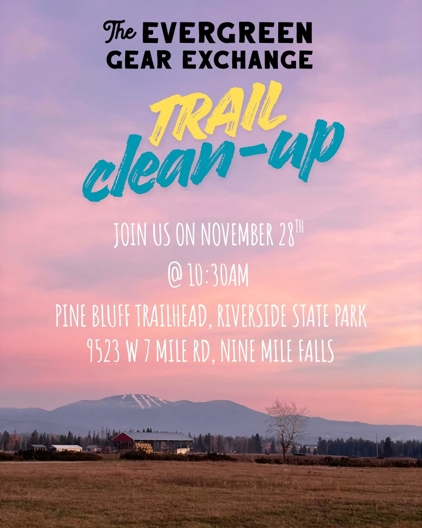 Come join us on Black Friday for a trail clean up out at Riverside State Park! 

Skip the lines and just enjoy some fresh air with us and help us keep our outdoor spaces clean. 

Plus rumor has it there might be donuts 👀 🍩 

Please register at the 