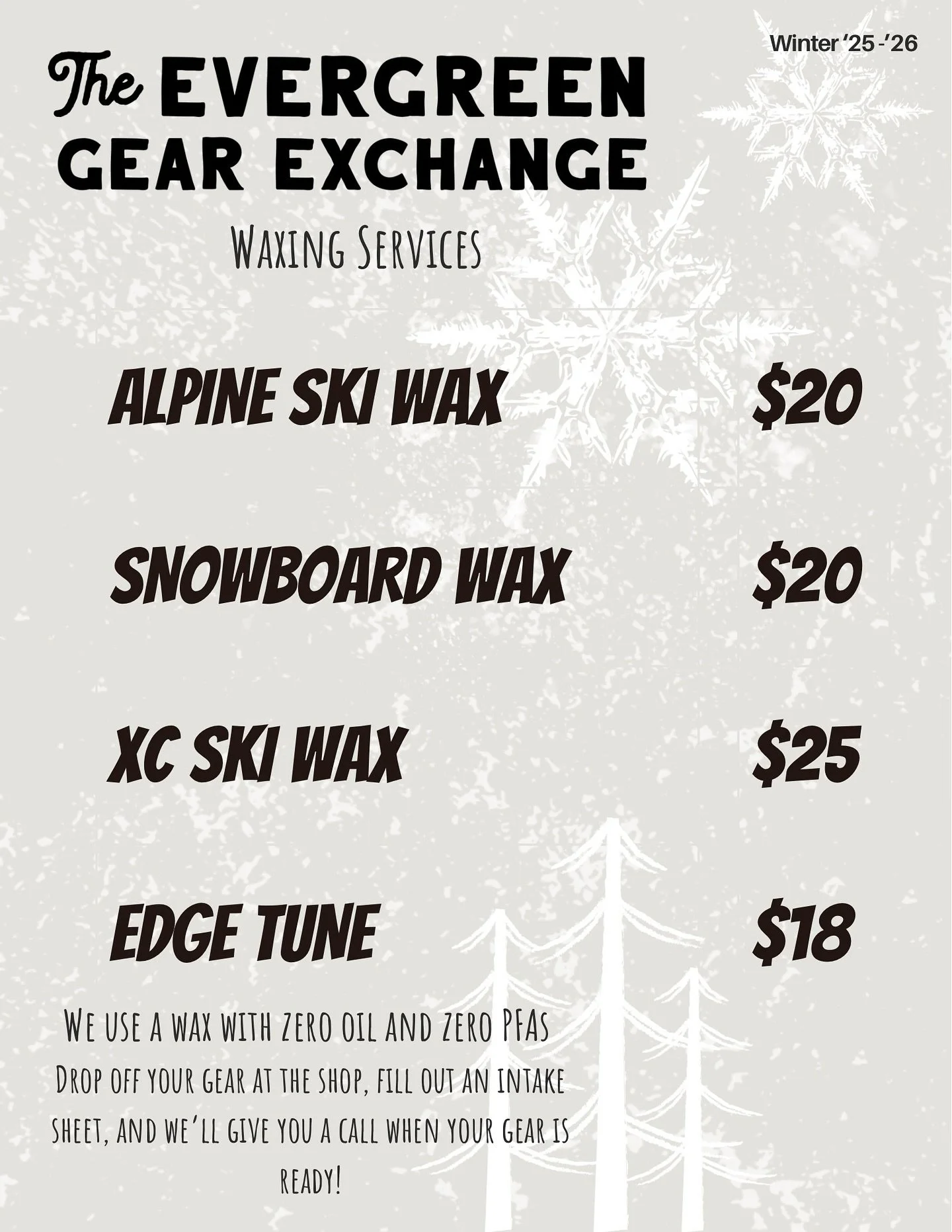 Secrets out&hellip;we&rsquo;re offering waxing services now! 

Bring down your skis, snowboard, or XC skis and we&rsquo;ll take care of ya.

Our wax is oil and PFA free 🫶