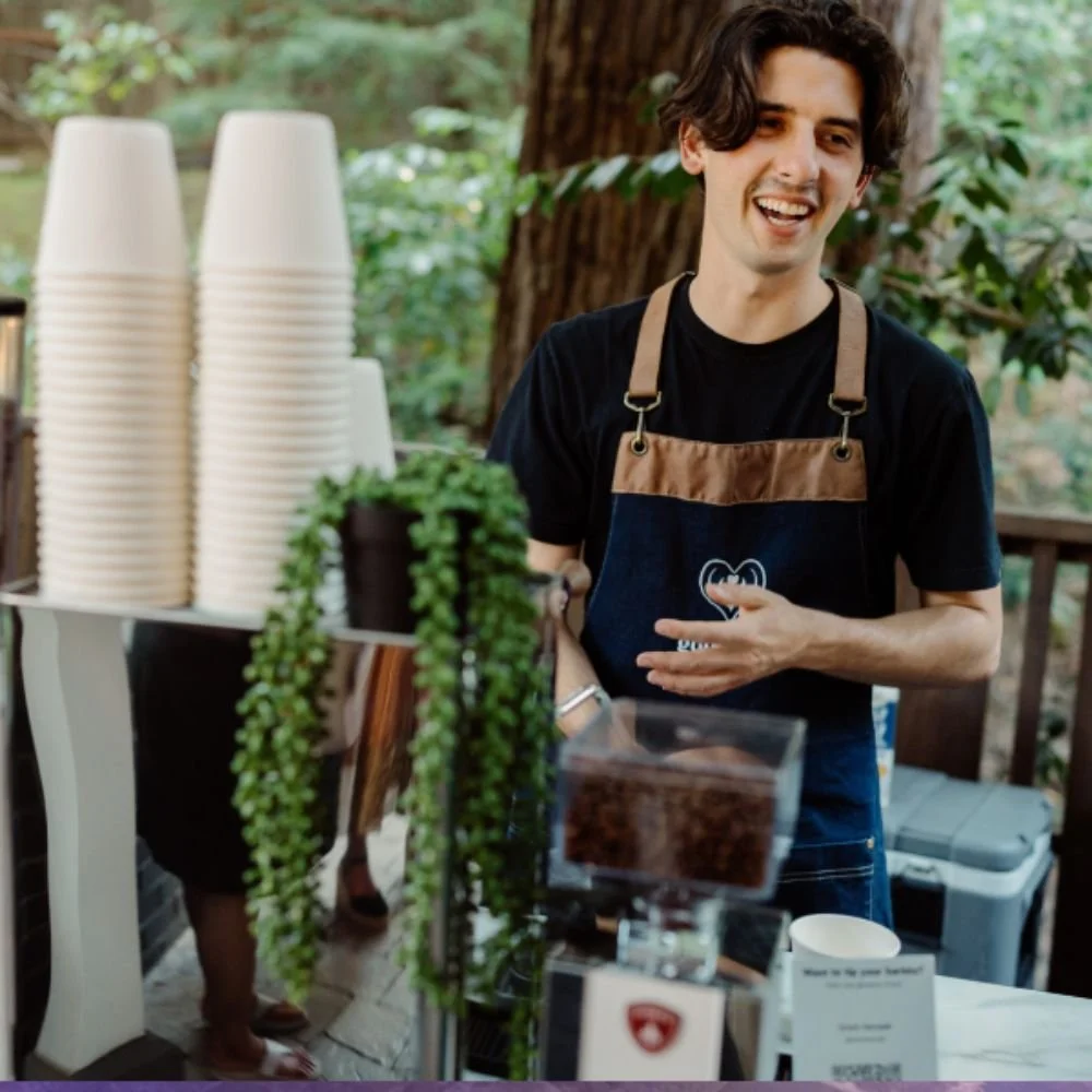 Barista for hire in Dallas serving mobile coffee cart drinks