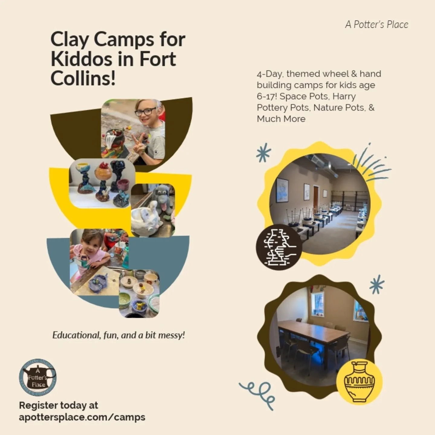Registration has started for summer! Also check out our 1-day kid's camp to kick off spring break! Link in the bio
#campsforkids #apottersplace #clayclasses #coloradokids #summercamp2026