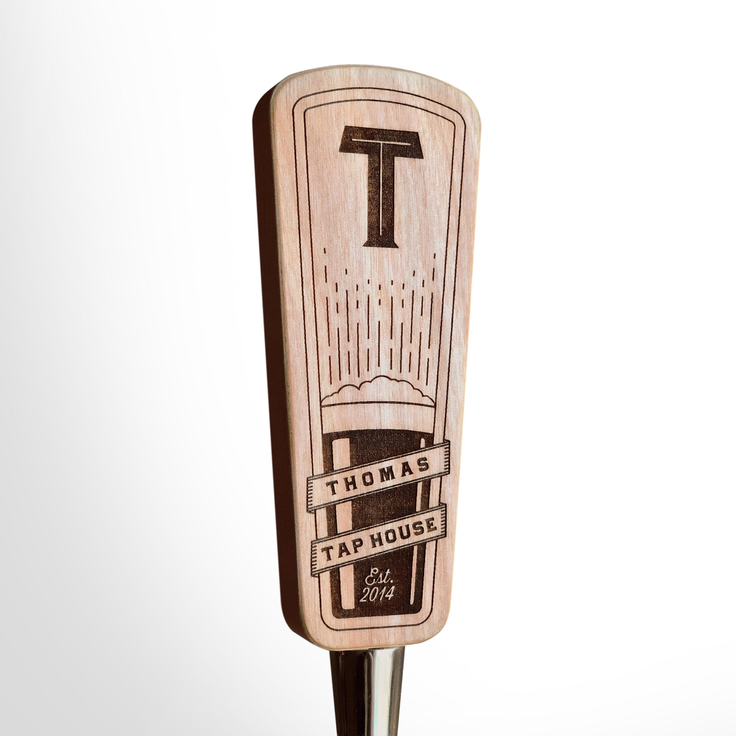 Beer tap Handle with Retro Logo Engraved - Customizable Hardwood Beer Tap Handle