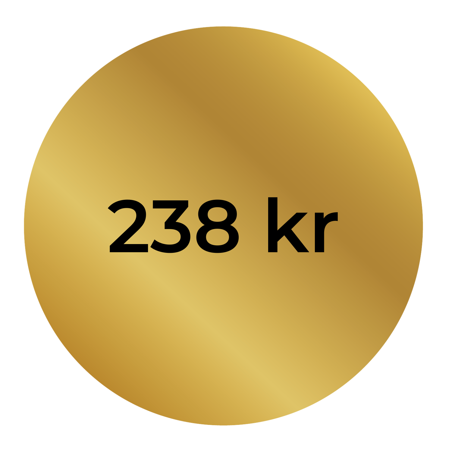 Guldcirkel med texten '238 kr' i mitten.