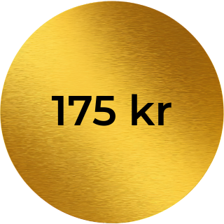 Guldmedalj med texten '175 kr'