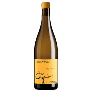 Brun glasflaska med gul etikett, Macerat orangevin