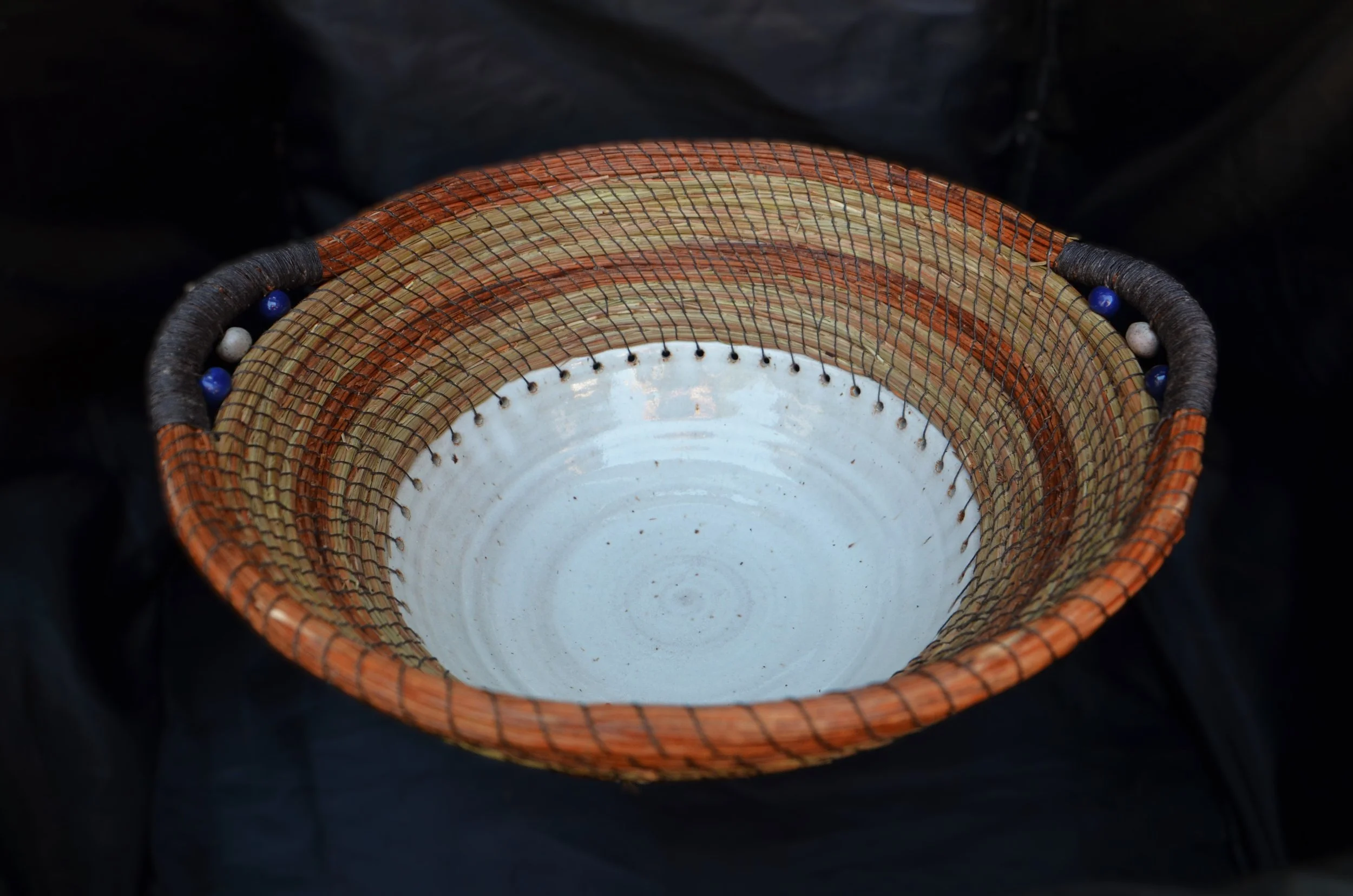 Large Pine Needle Bowl w/ Ceramic Base
