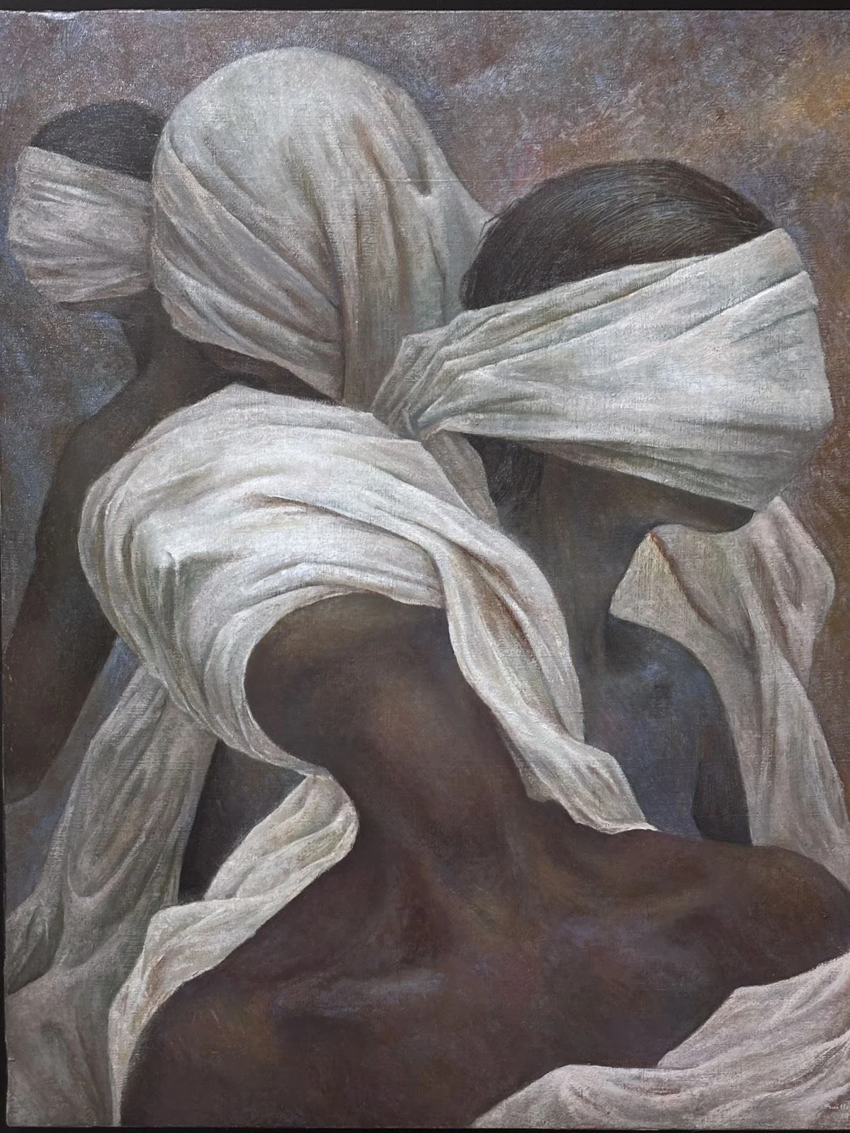 amerah muhammad is a black queer therapist in new york city helping clients communicate better, explore their needs with more intention, and strengthen emotional intimacy. this image is a photo of 4 african women with white cloths covering their face