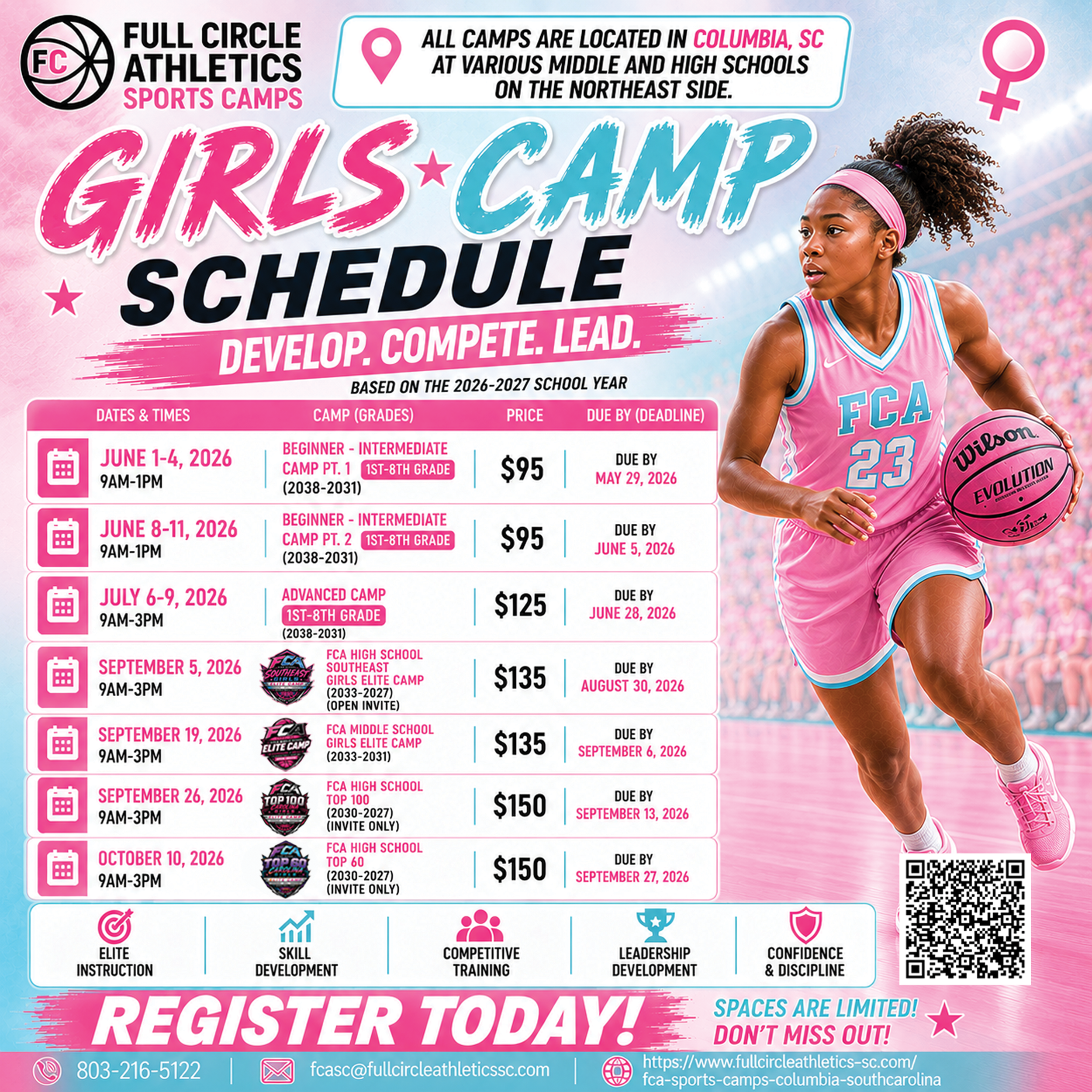 Girls (Beginner- Intermediate) Basketball Camp (June 1-4, 2026 Pt. 1)