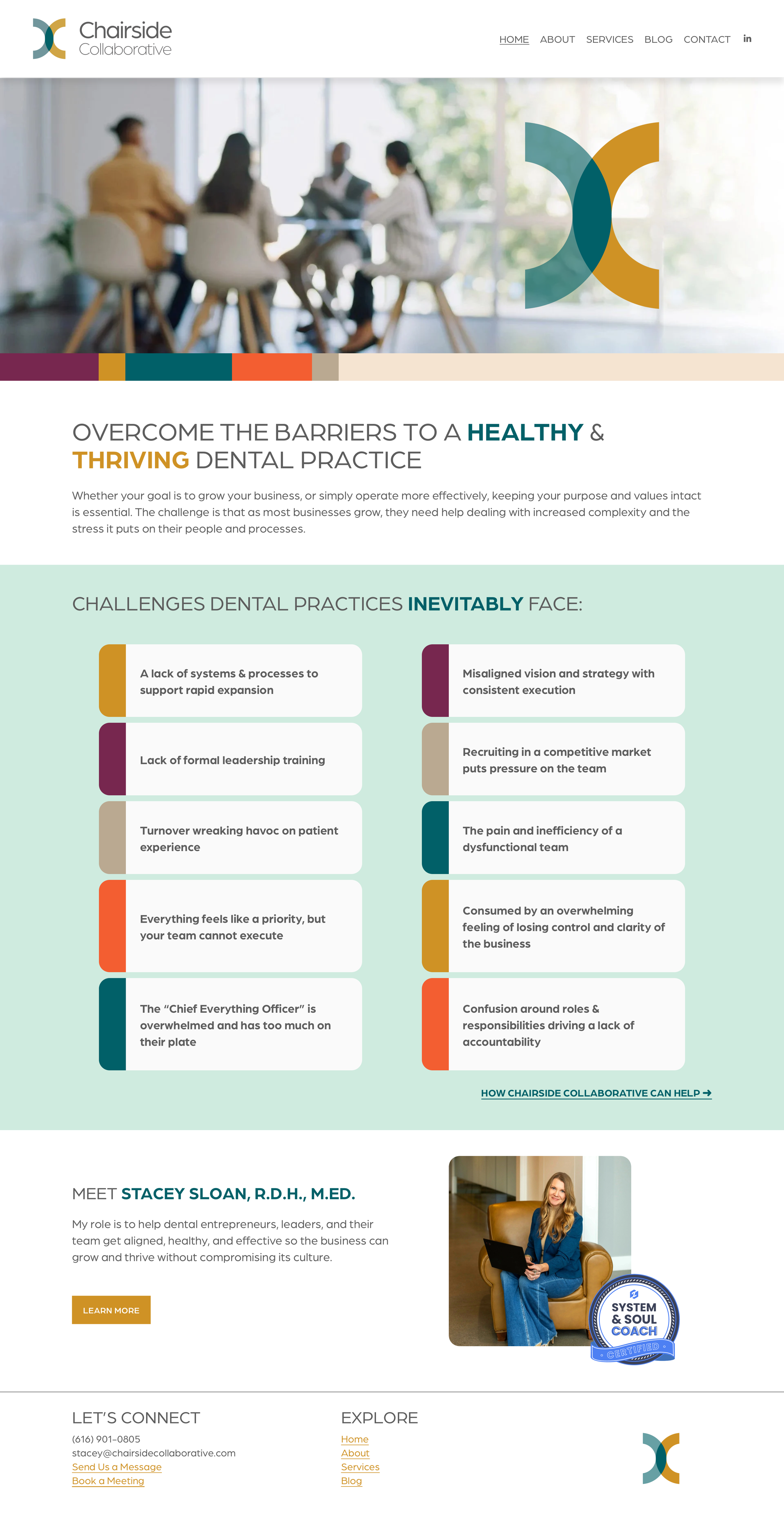 Website design created by Seven4 Marketing for Chairside Collaborative, a dental business and leadership coaching company helping practices overcome challenges and thrive.