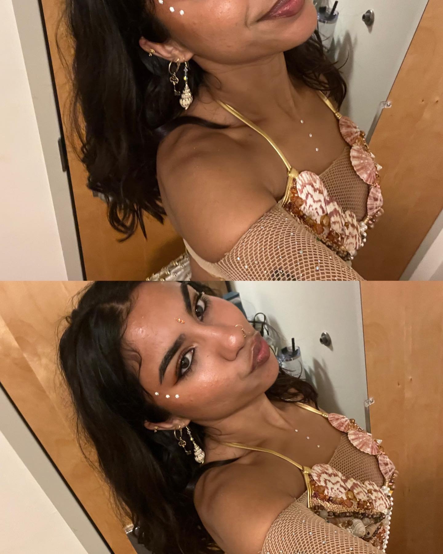 i love halloween it always awakens my inner DIY-er π§‍βοΈ
hand glued and sewn beads, shells, and pearls on the top. cost ~ $20 to make but also took like 20 hours π