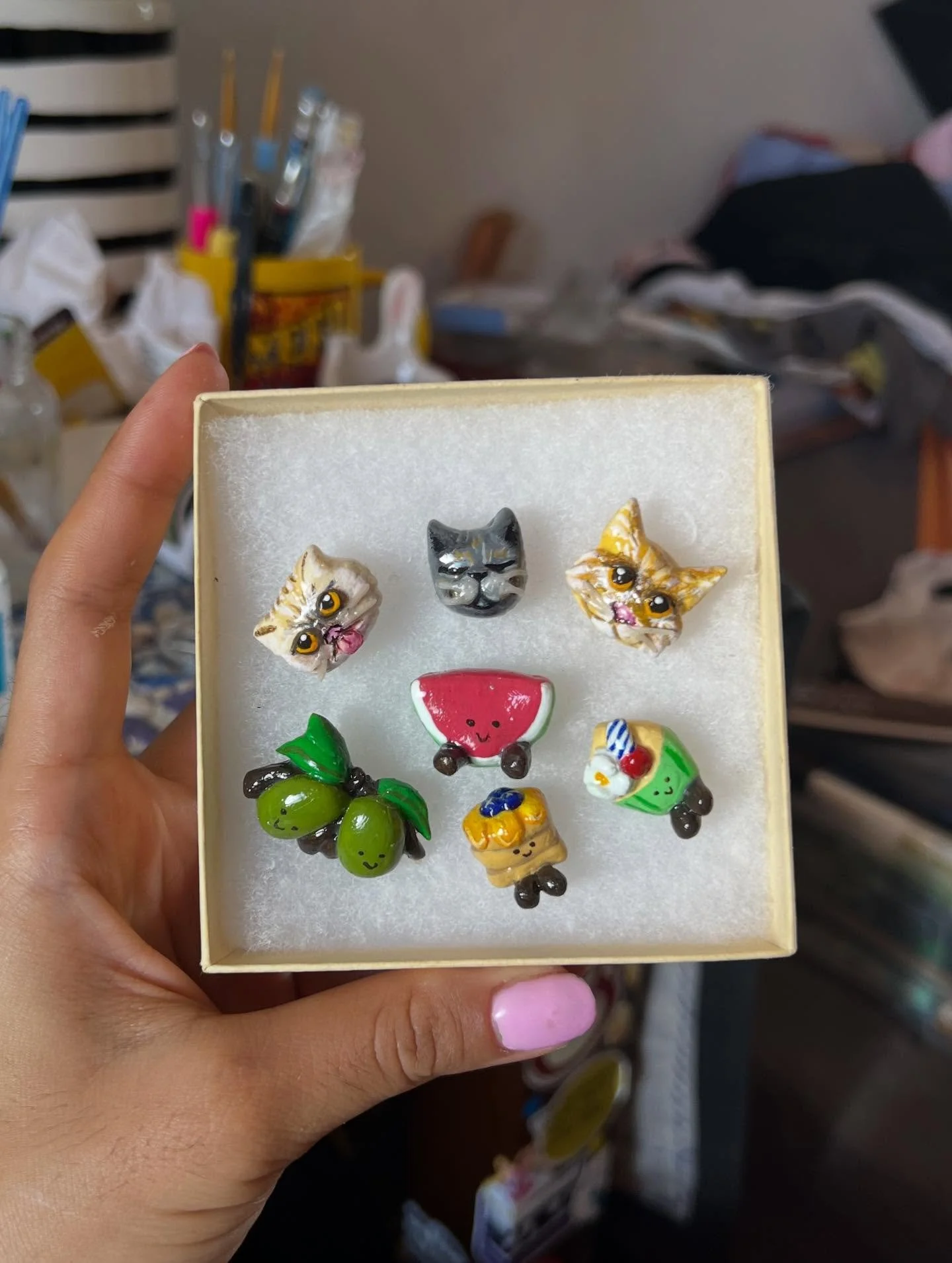 recent clay pushpin &amp; magnet orders 🥰

order yours at www.aditimakesart.com !!