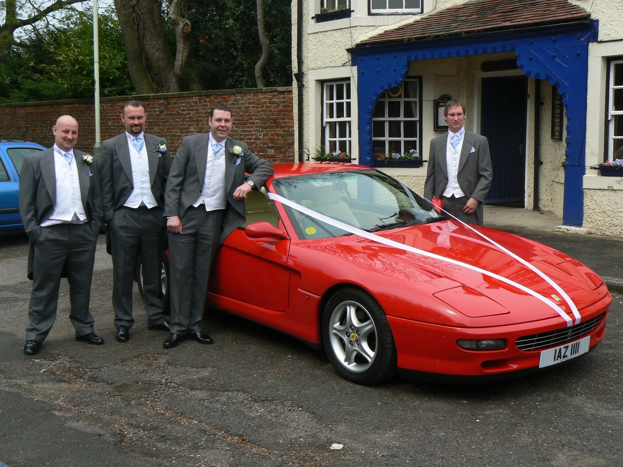 Looking for a surprise for your groom and the best man too?

You could try a classic chauffeur driven 4 Seat Ferrari 456GT with its 5.5litre V12 engine getting them there on time!

Let us know how we can help you with the ultimate surprise for your g