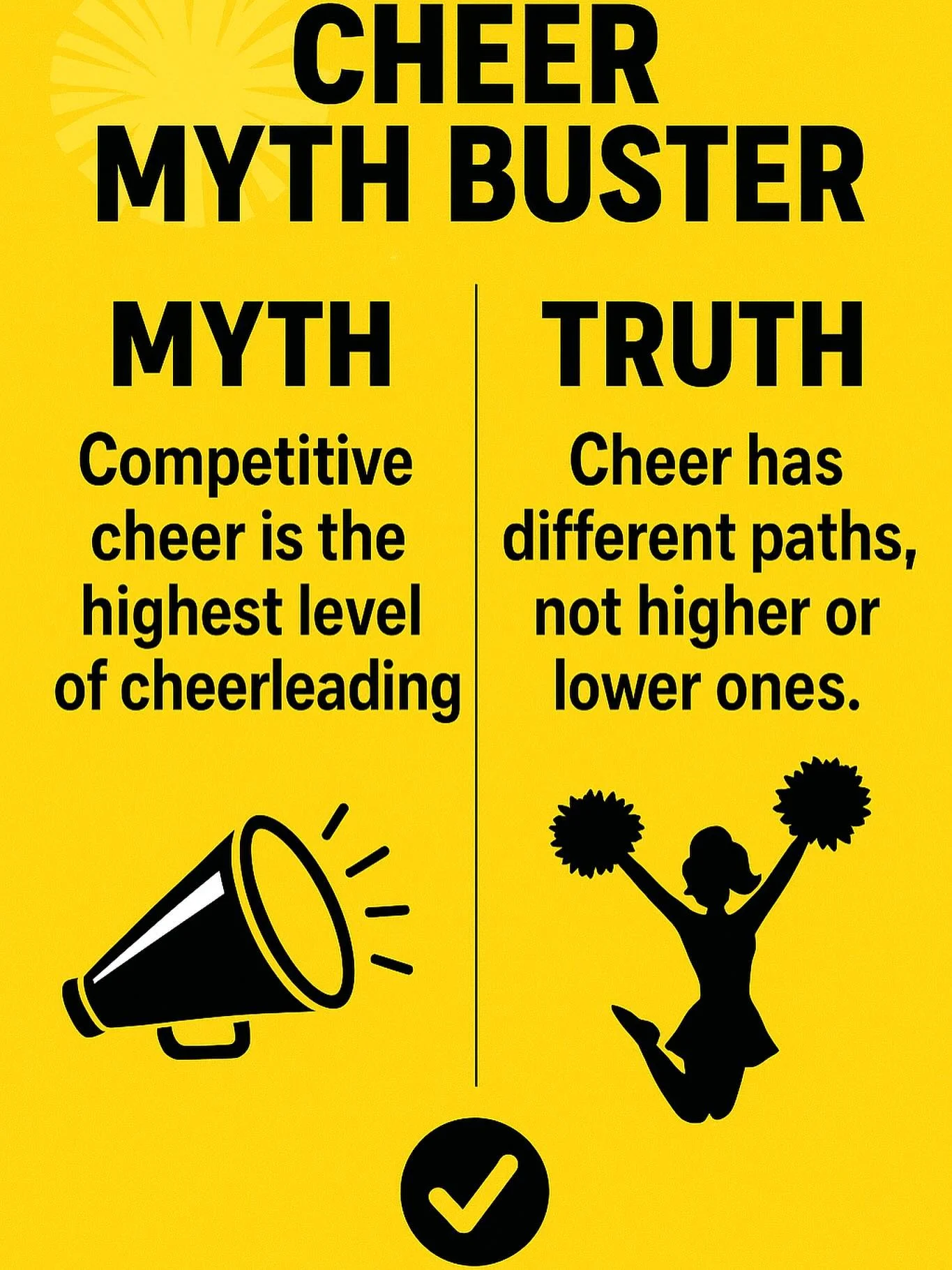 📣 Cheer Myth Buster 📣

A lot of people think competitive cheer is &ldquo;the highest level&rdquo; of cheerleading&hellip; but that&rsquo;s actually a misconception. 🙅&zwj;♀️

✨ Cheer has different paths, not higher or lower ones.
	&bull;	Sideline 