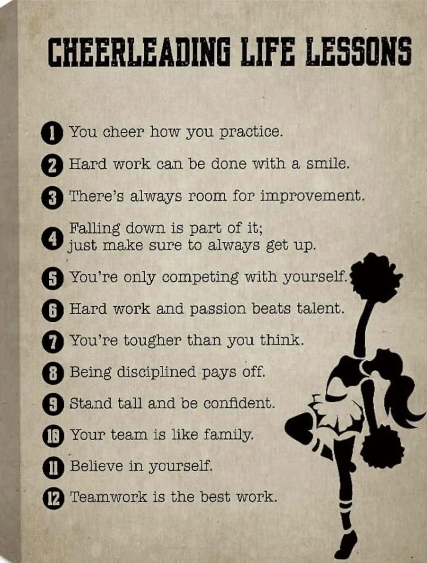 💛🖤 Cheerleading Life Lessons 🖤💛

Cheer isn&rsquo;t just about stunts, tumbling, or perfecting routines&mdash;it&rsquo;s about building character that lasts far beyond the mat. The lessons we learn in cheerleading&mdash;resilience, teamwork, confi