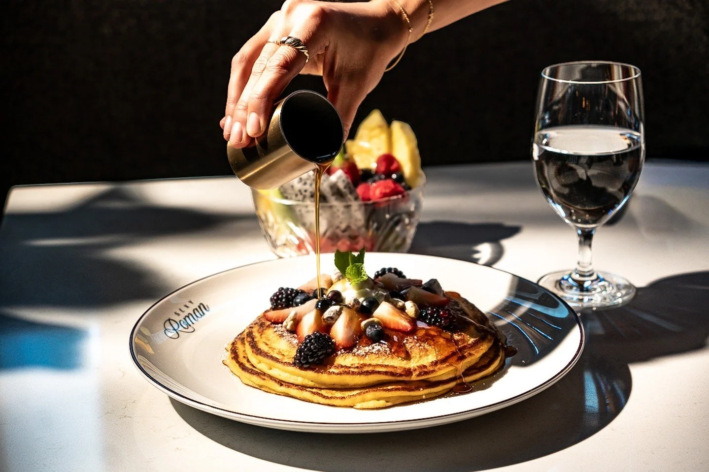 For that treat-yourself kind of morning&ndash;Roman Pancakes, served daily during breakfast.