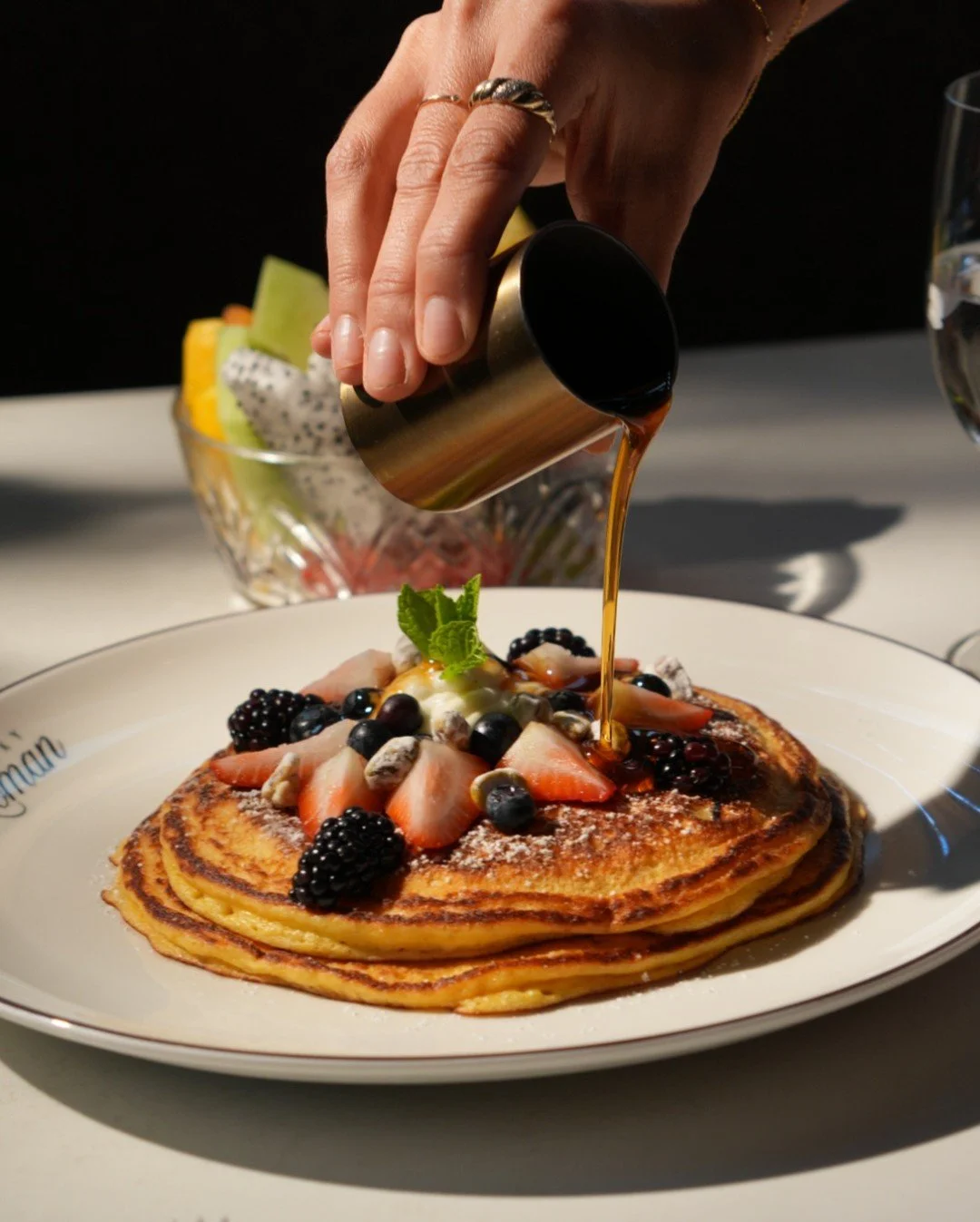 For that unapologetic, treat-yourself kind of morning. Golden Roman Pancakes are flipped, stacked, and served daily for breakfast. 🥞