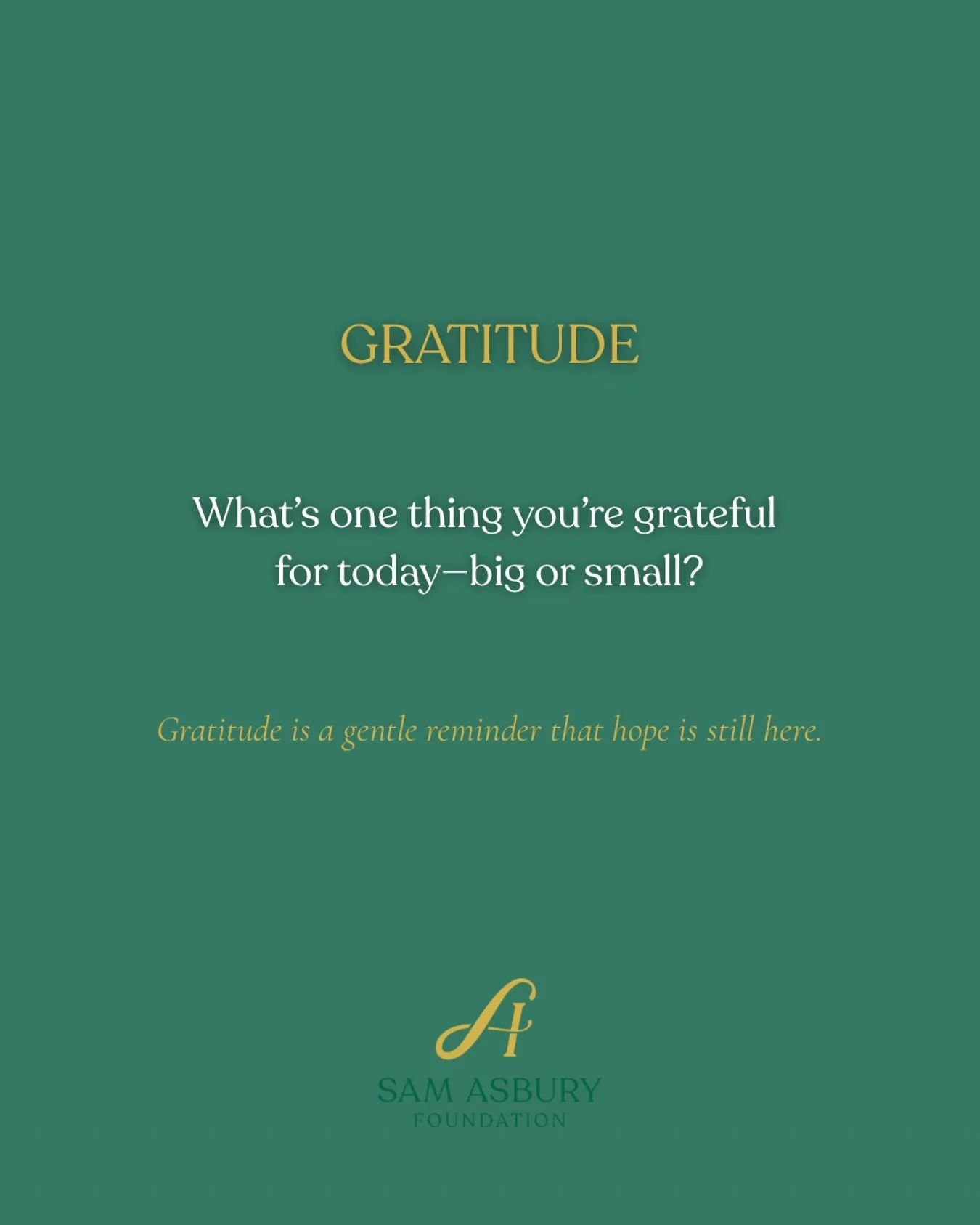 Gratitude is a gentle reminder that hope is still here. 💚 Drop yours in the comments&mdash;you never know who might need to read it today.