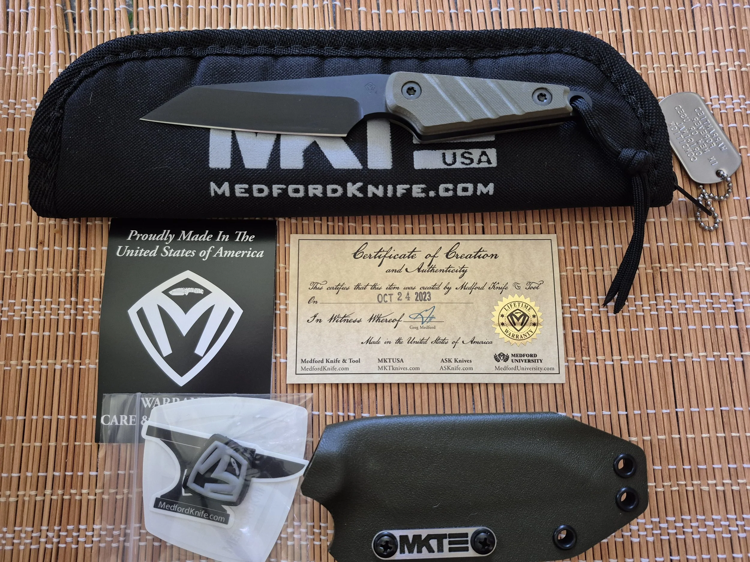 Medford UDT‑1 — S45VN Blade, OD Green G10, OD Green Kydex Sheath