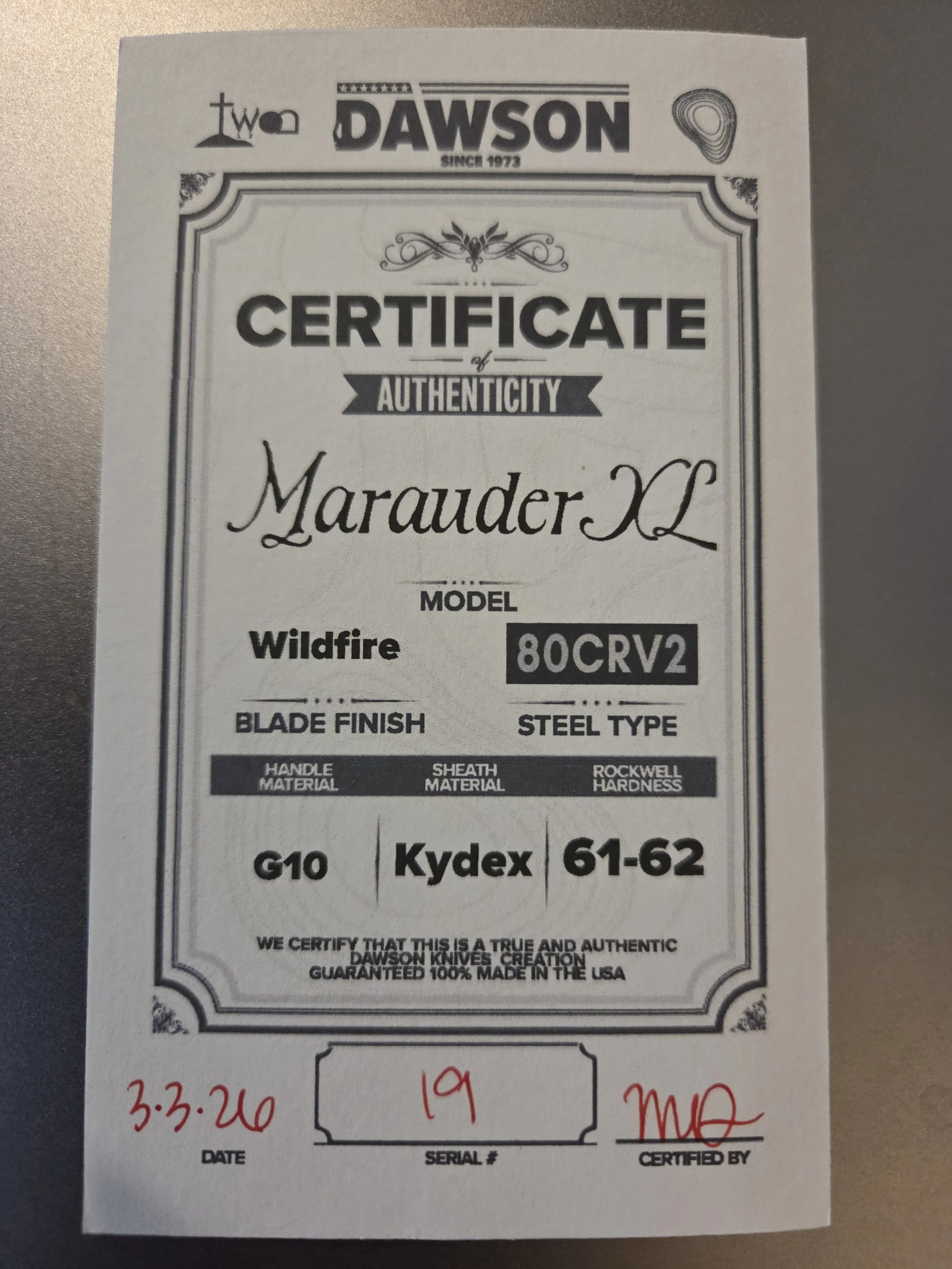 DAWSON MARAUDER XL CERTIFICATE.jpg
