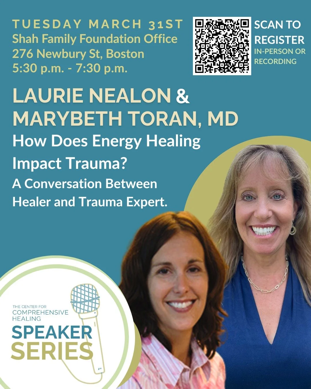 Register now for our next Speaker Series event: How does Energy Healing Impact Trauma?🌱

🗓 March 31
🕠 5:30&ndash;7:30 PM
📍 Shah Family Foundation Office
📍 276 Newbury Street, Boston

In this deeply human and thought-provoking session,&nbsp;MaryB