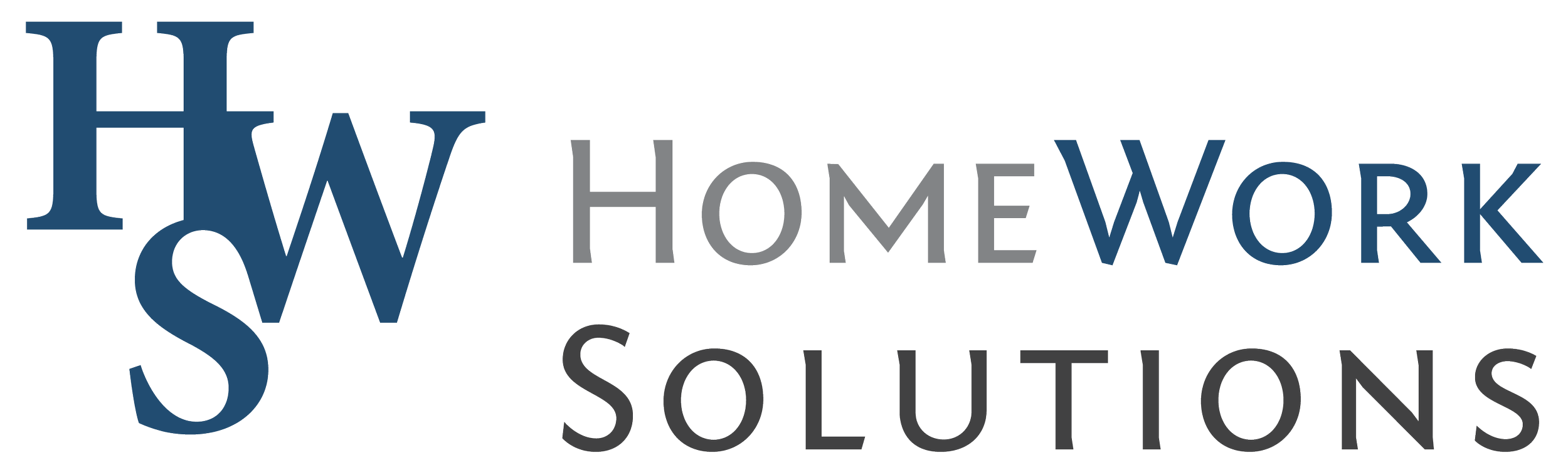 Logo of H.W. HOMEWORK SOLUTIONS with overlapping blue W and H letters and black text