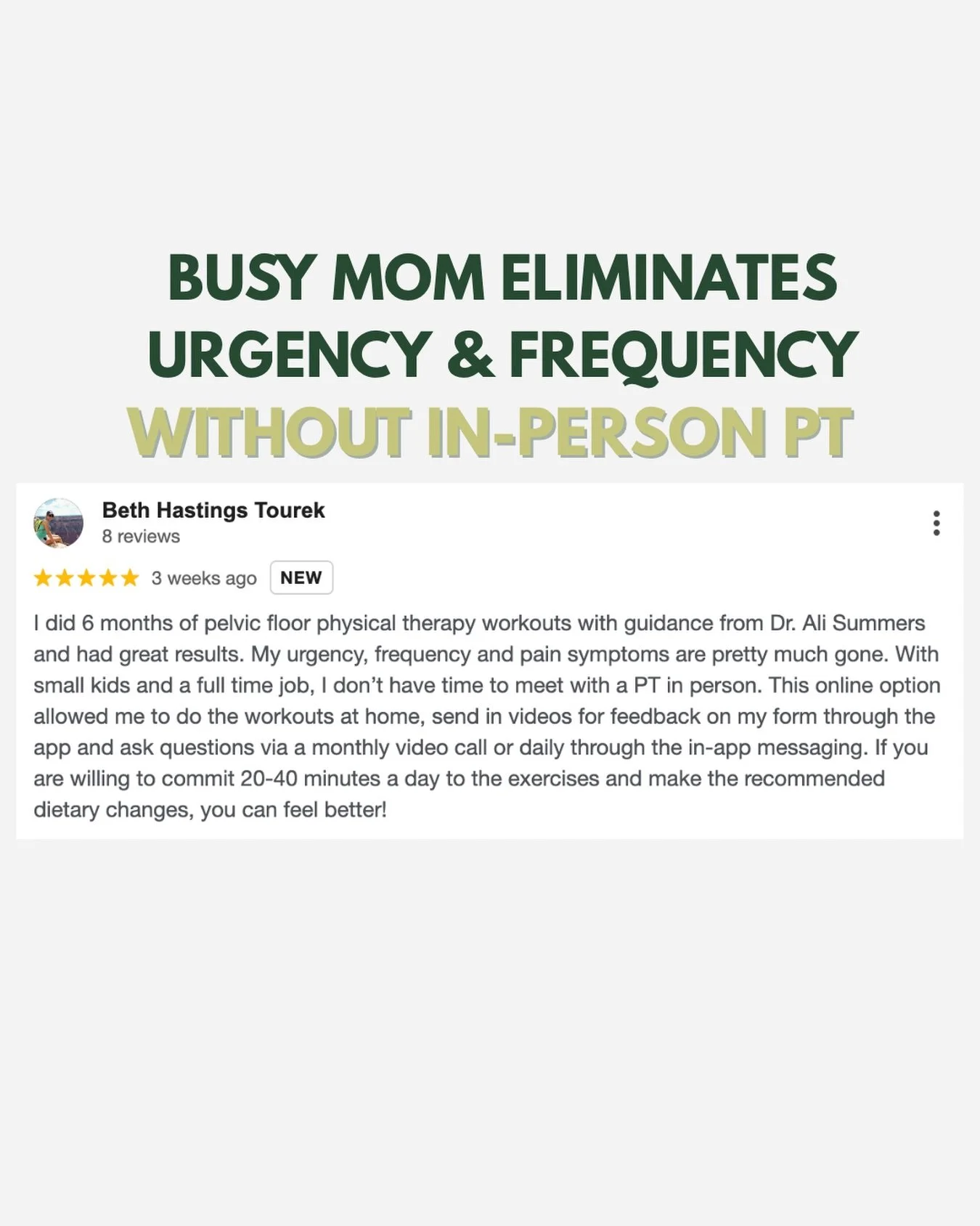 Urinary urgency and frequency aren&rsquo;t a willpower problem. They&rsquo;re not something you just &ldquo;manage&rdquo; And they surely dont automatically require in-person appointments to improve.

This client is a busy mom. Between work, kids, an