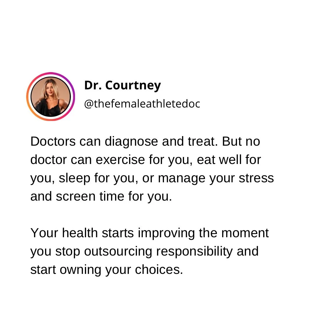 Outsourcing your health while avoiding responsibility for your habits is why so many people stay stuck, in pain, and spinning their wheels. 

Doctors can diagnose you. 
Coaches can guide you. 
Programs can give you the roadmap.

But nobody can move y