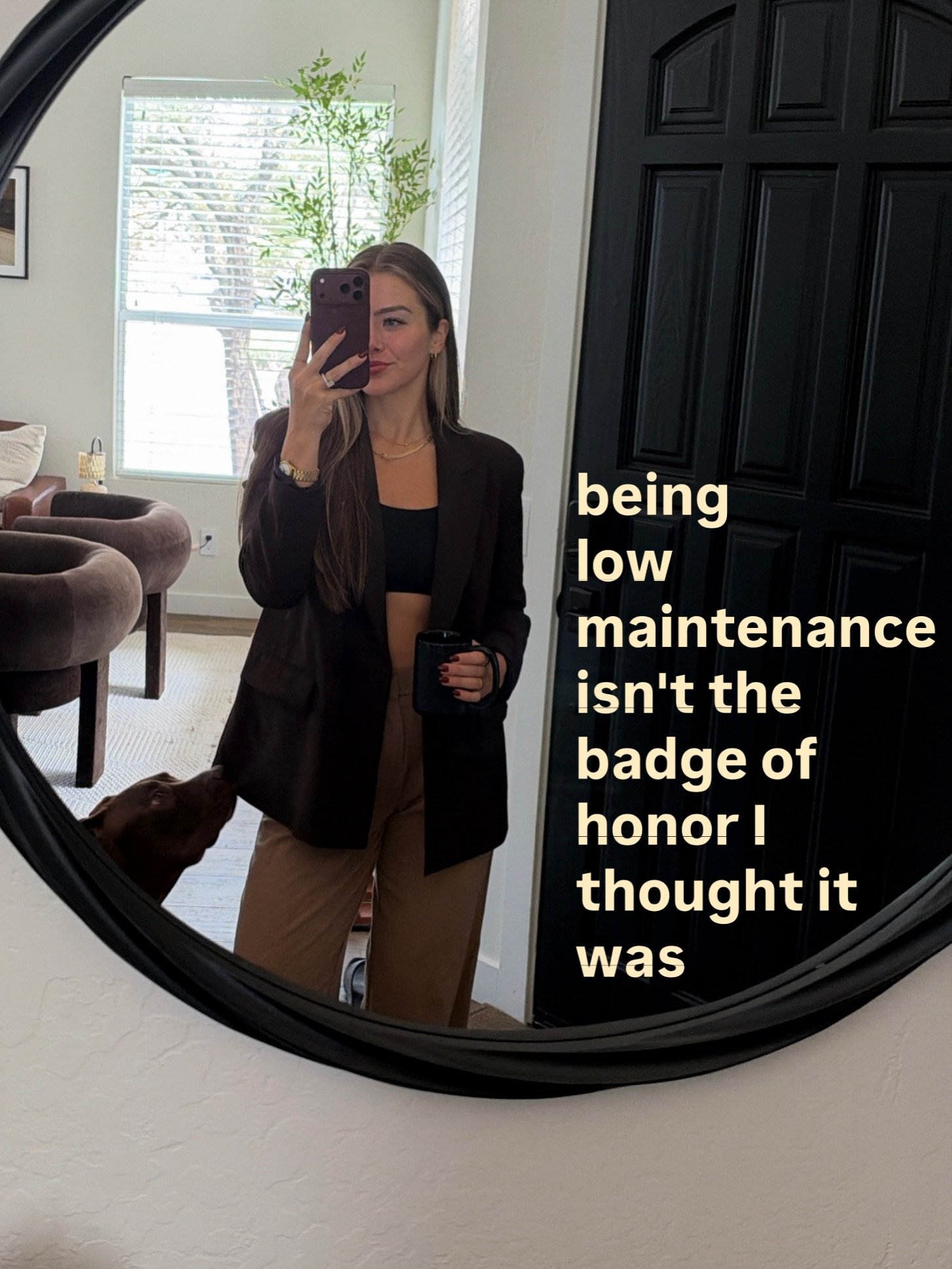 I used to think being low maintenance was such a flex. 

Like I was proud of not needing much, being able to do everything myself, didn&rsquo;t need a team because I could do it better, not caring about getting dressed up working from home, or making