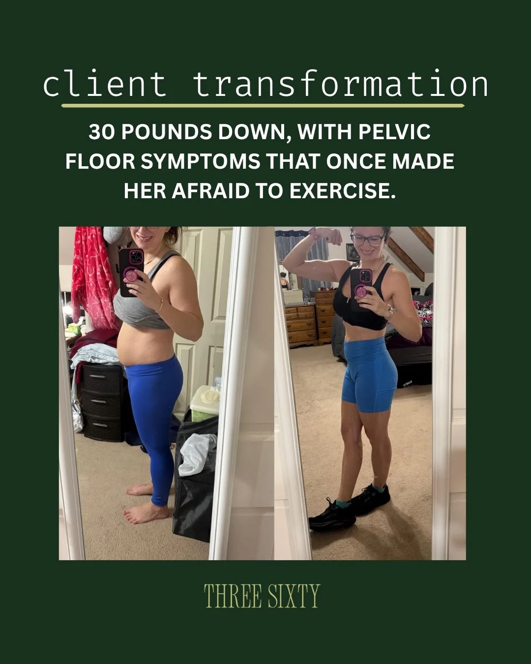 Courtney&rsquo;s goal was always bigger than getting rid of her symptoms.

She wanted to run, lift, lose weight, and feel confident in her body again. 

Starting at 3 months postpartum after her 3rd baby, we addressed the heaviness, leakage, back pai