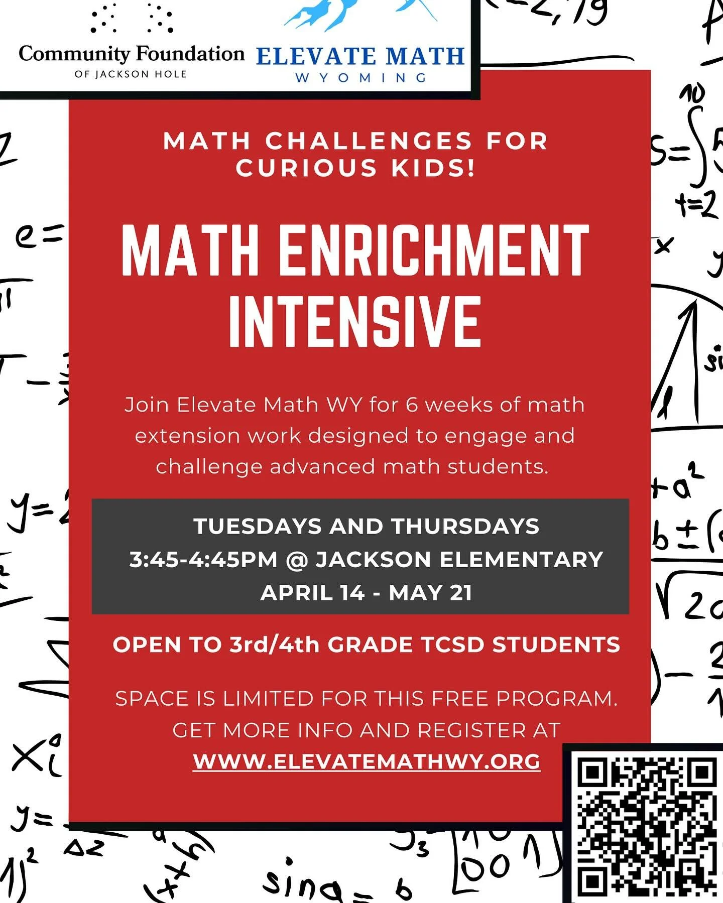 Registration for our 3rd/4th grade Enrichment Intensive is open! This 6-week, 12 session workshop will provide challenge and extension work for TCSD students performing at an advanced level in math. For more info and to register, please visit www.ele