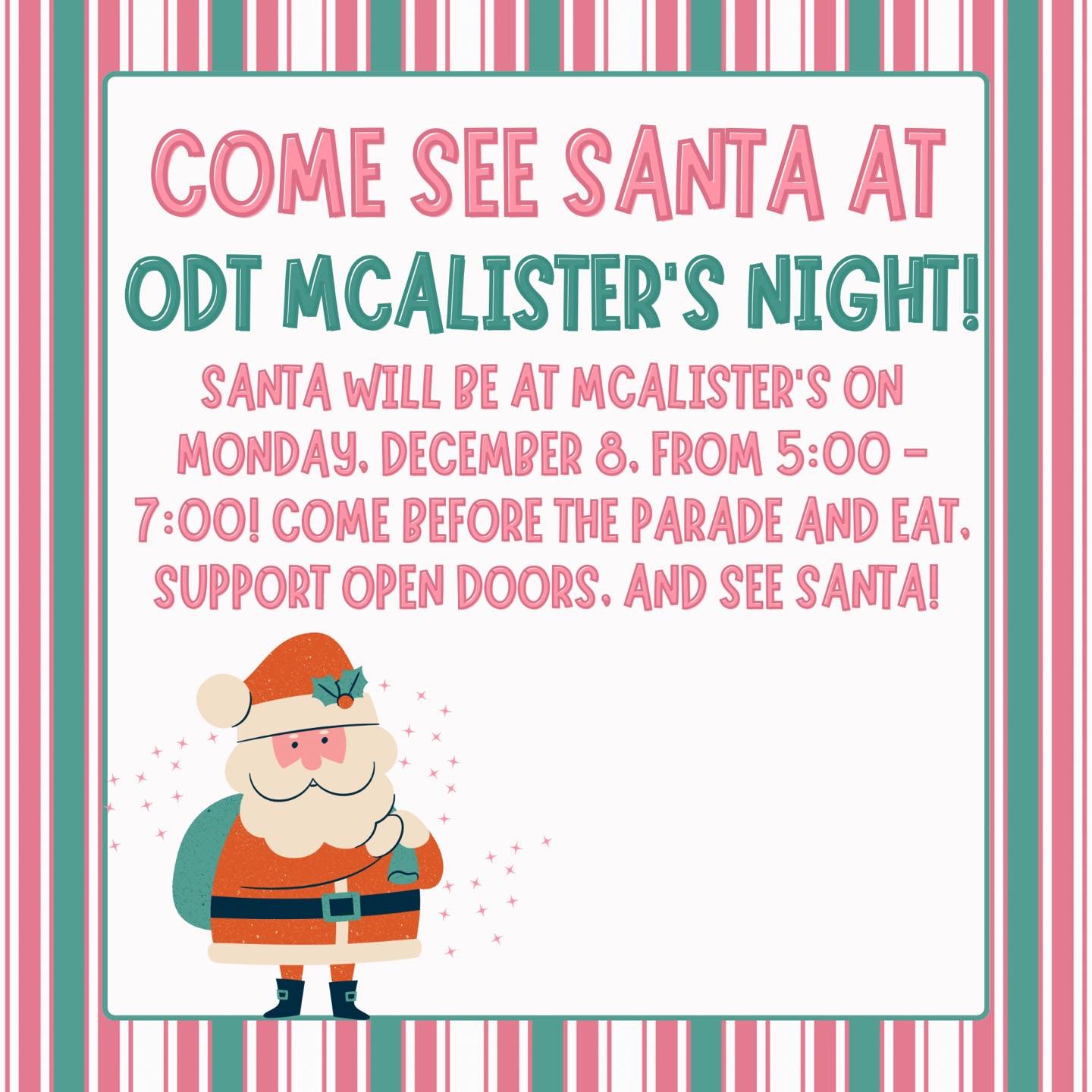 Tomorrow is the day!! Come eat dinner with Open Doors and see Santa!! We can&rsquo;t wait to see you!