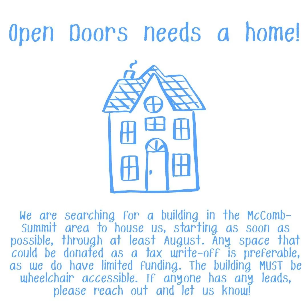 If you or anyone you know has space that Open Doors could use for our rehearsal process this summer, please reach out and let us know! You can DM us on Facebook or Instagram, or email director@opendoorstheatre.org. We appreciate your support!